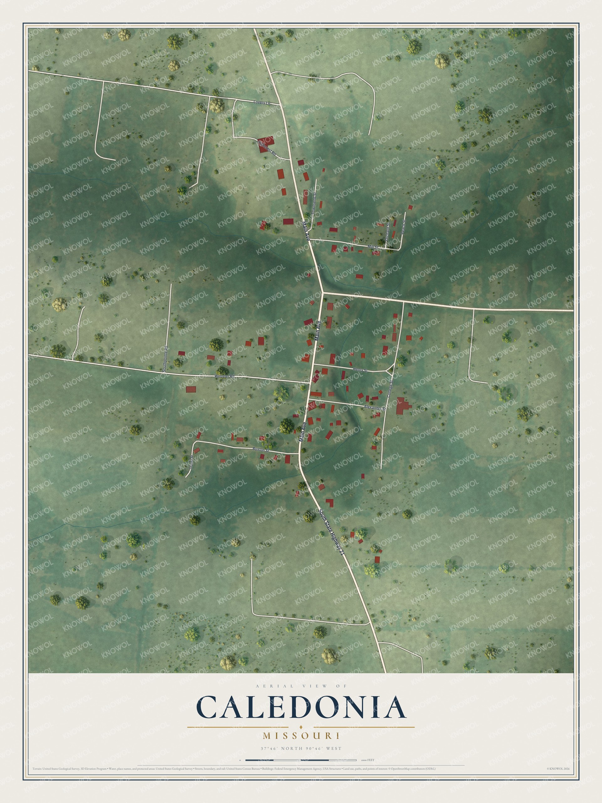 Watermarked full-map preview of Caledonia, Missouri