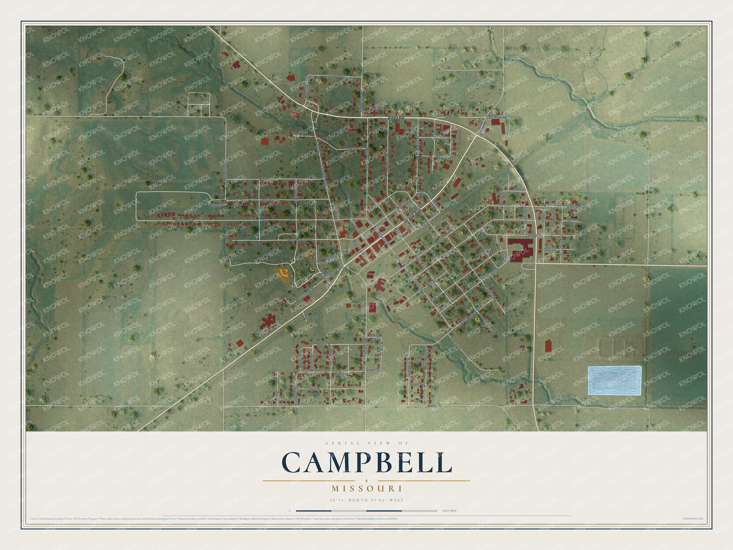 Watermarked full-map preview of Campbell, Missouri