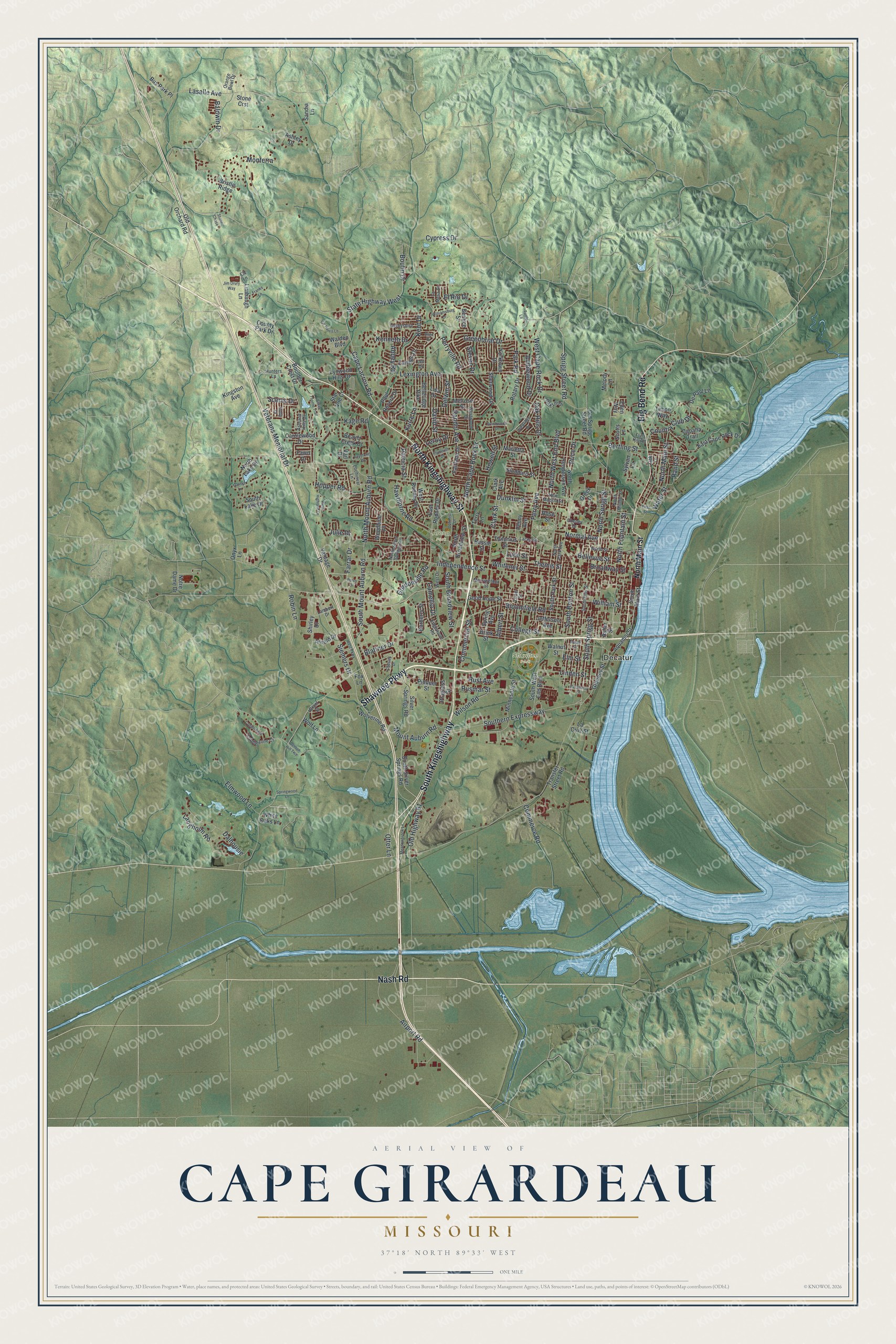 Watermarked full-map preview of Cape Girardeau, Missouri