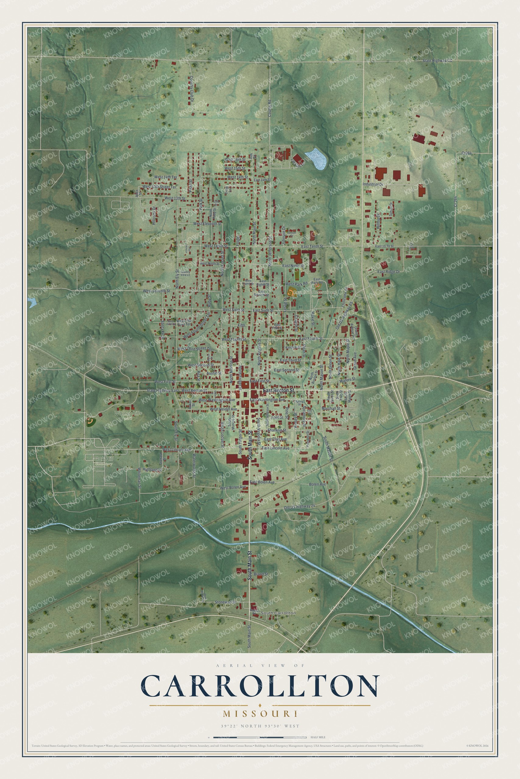 Watermarked full-map preview of Carrollton, Missouri
