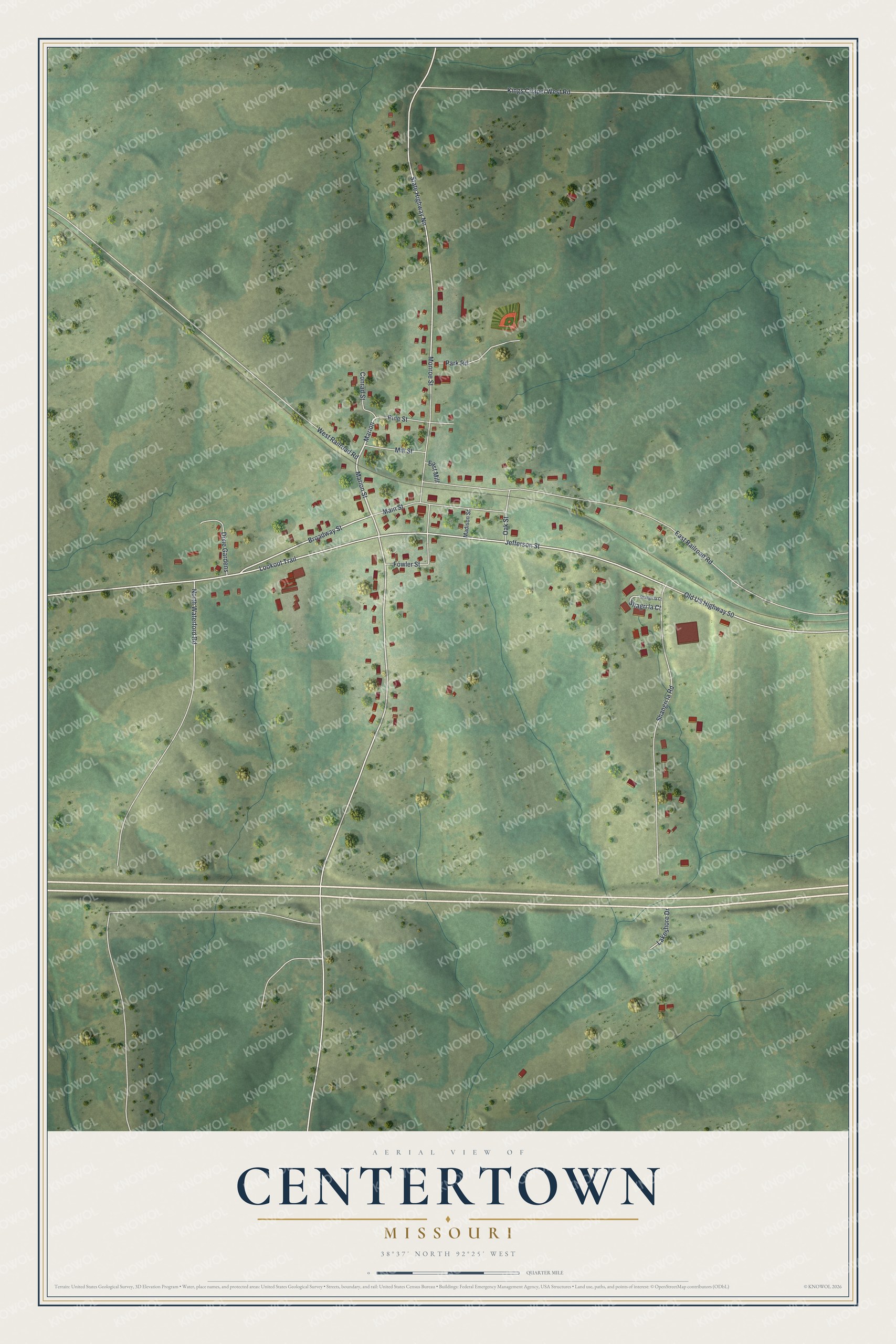 Watermarked full-map preview of Centertown, Missouri
