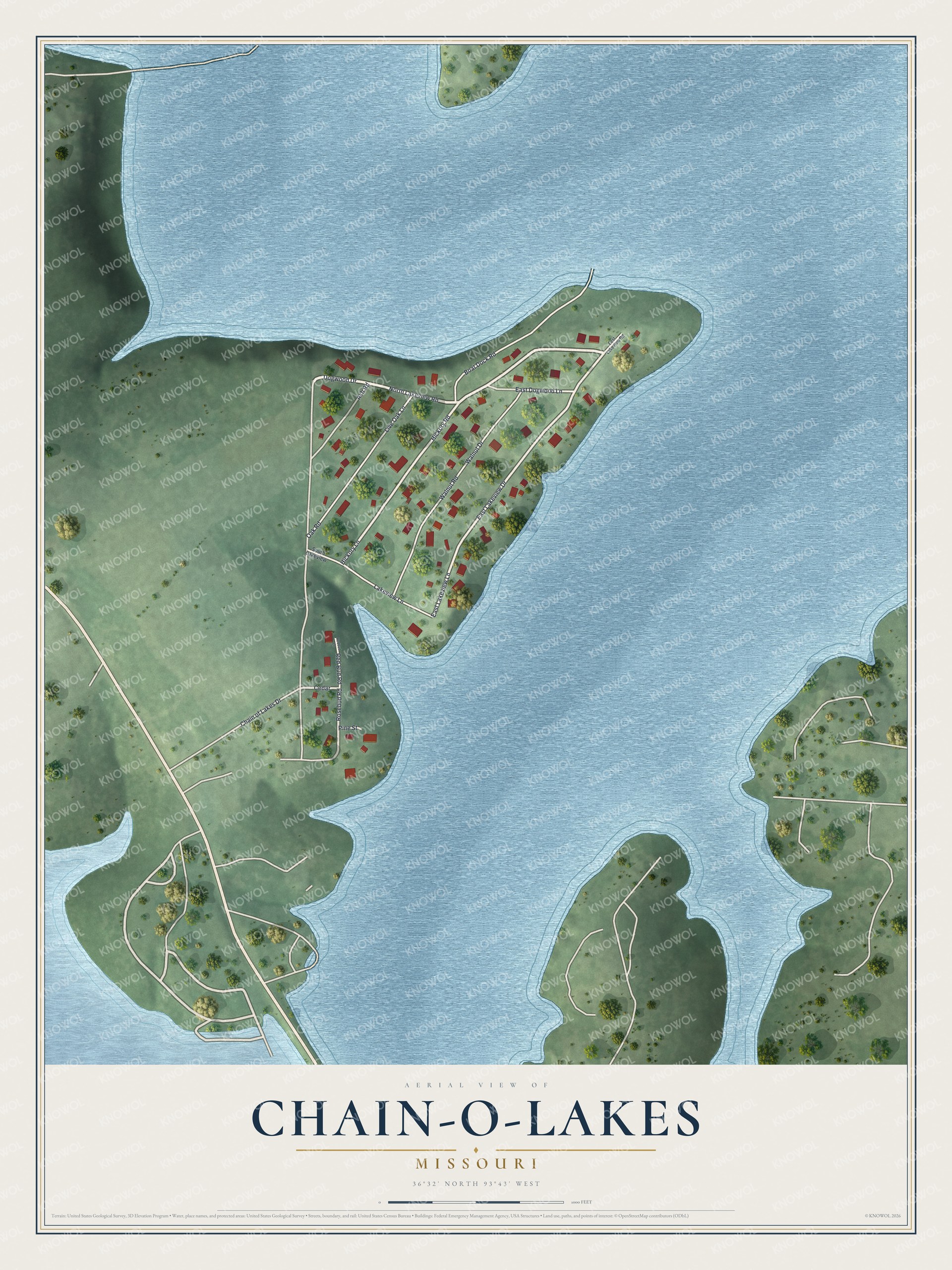 Watermarked full-map preview of Chain-O-Lakes, Missouri