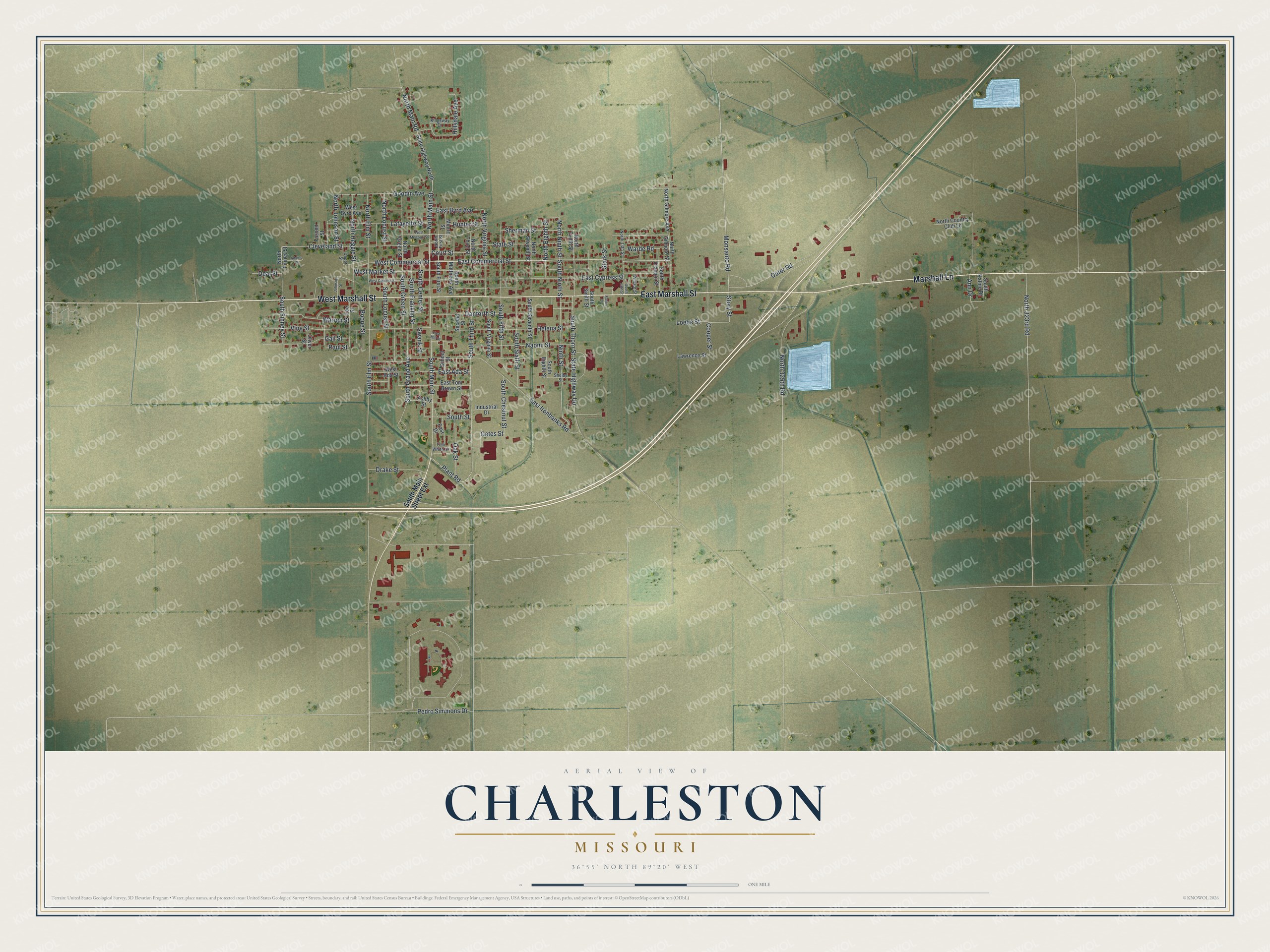 Watermarked full-map preview of Charleston, Missouri