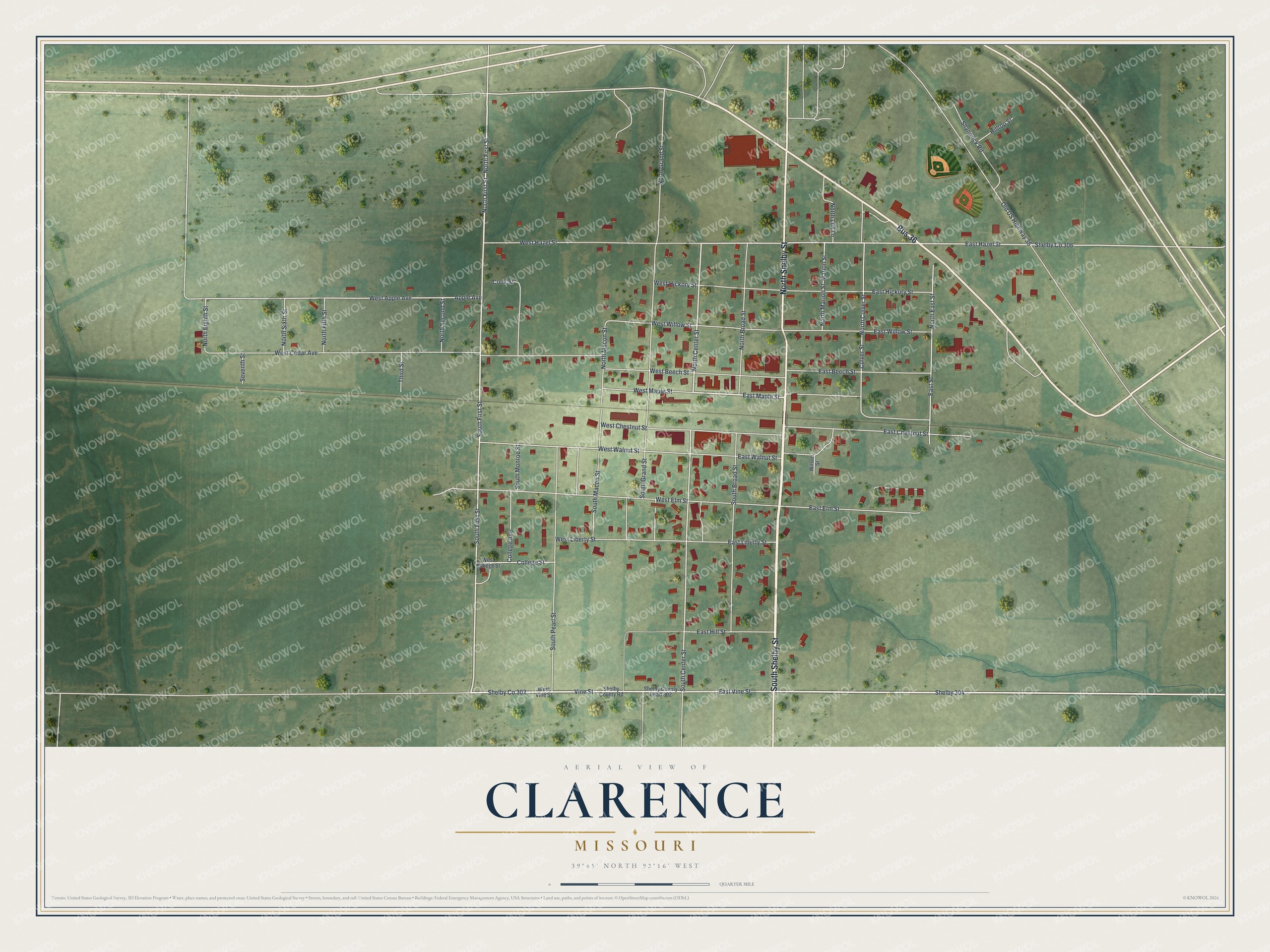 Watermarked full-map preview of Clarence, Missouri