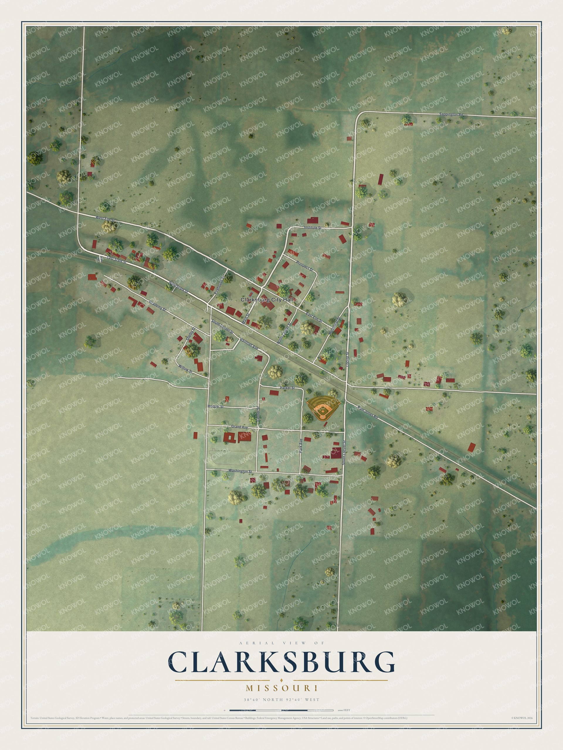 Watermarked full-map preview of Clarksburg, Missouri