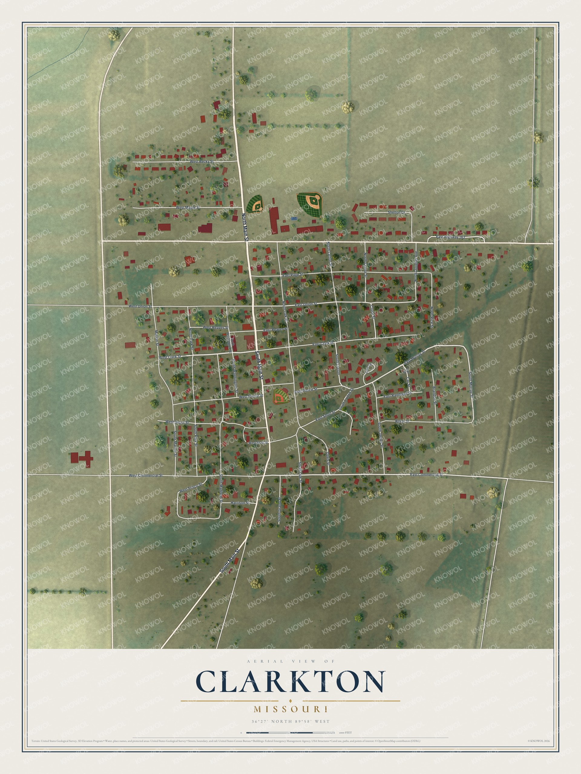 Watermarked full-map preview of Clarkton, Missouri