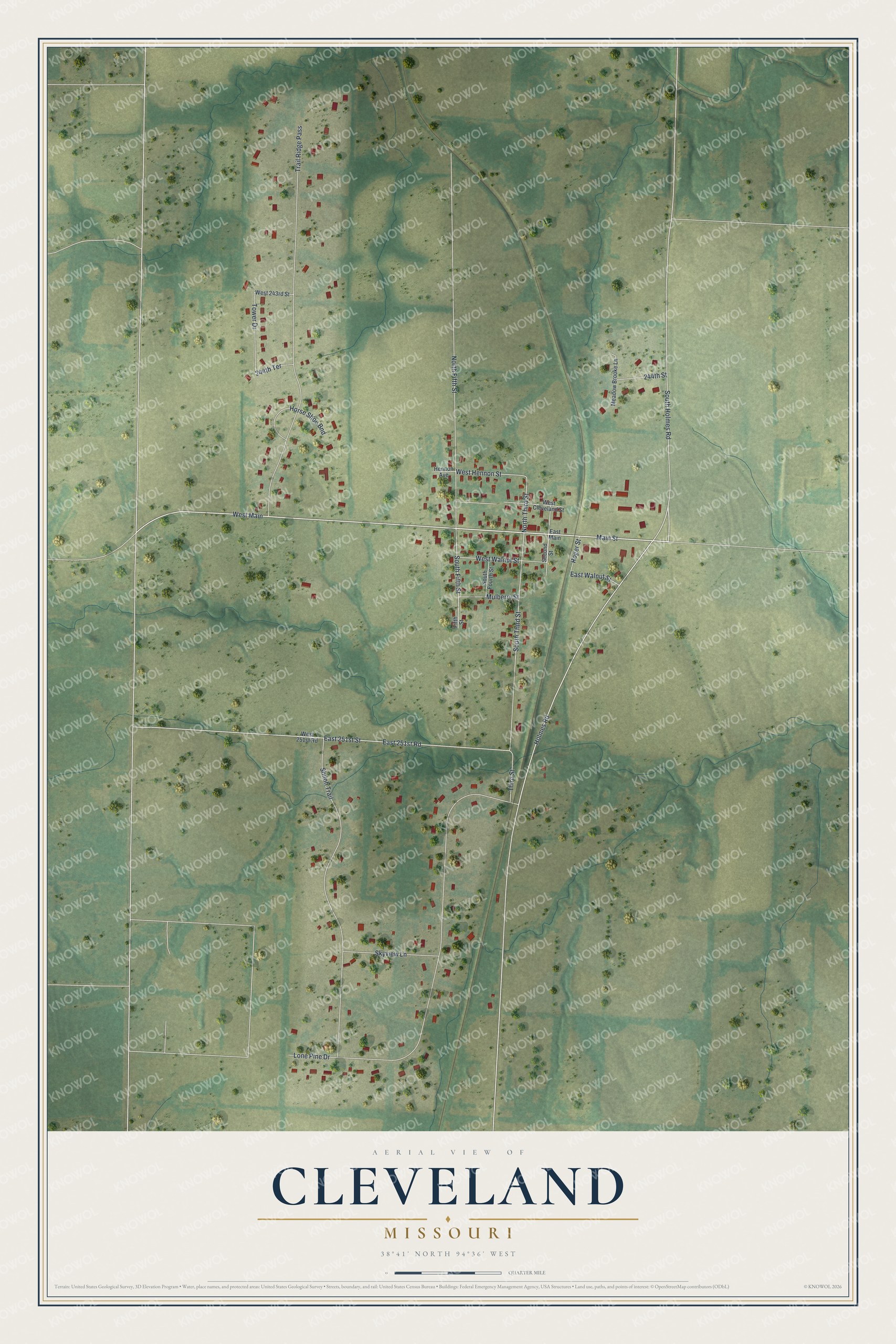 Watermarked full-map preview of Cleveland, Missouri
