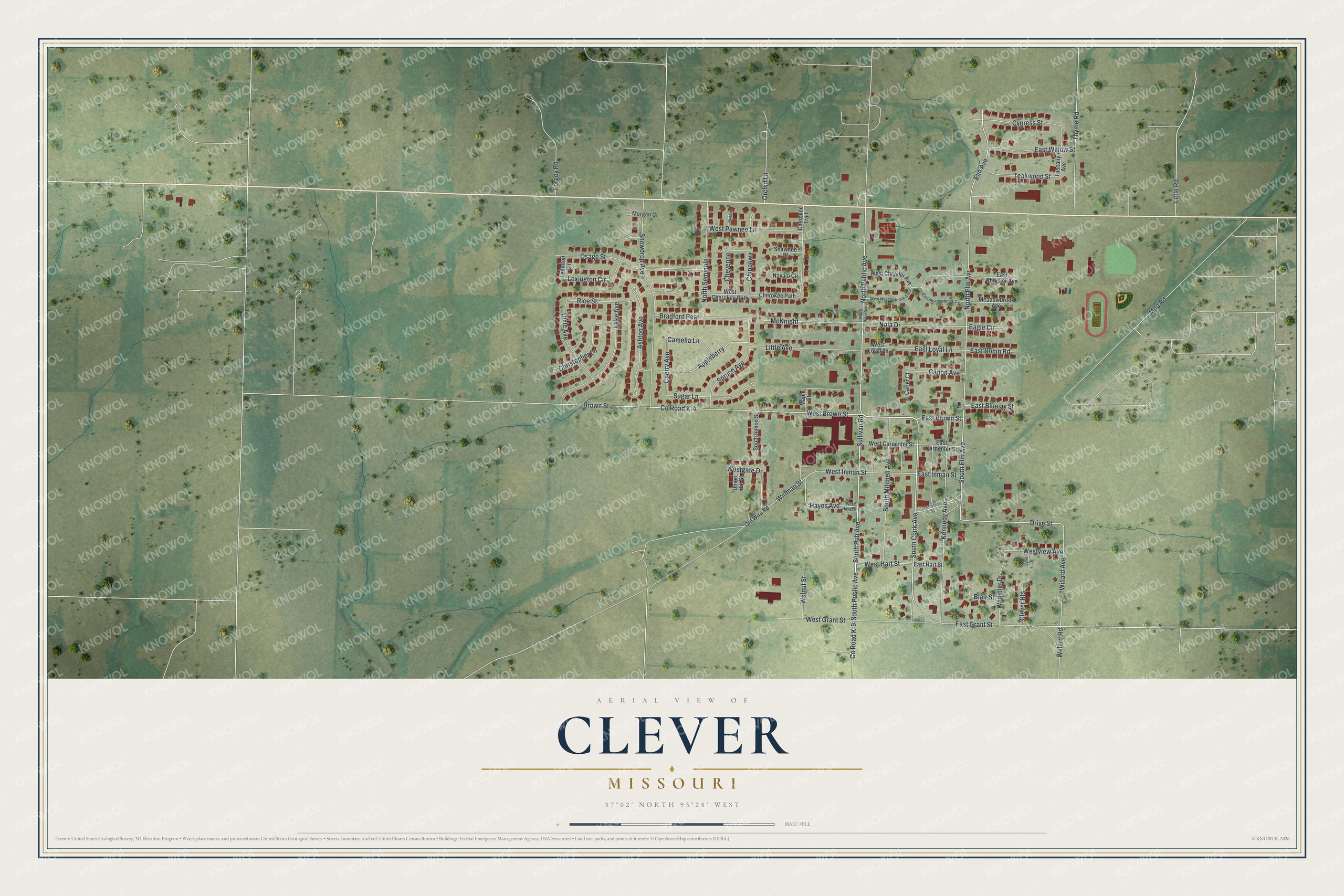 Watermarked full-map preview of Clever, Missouri