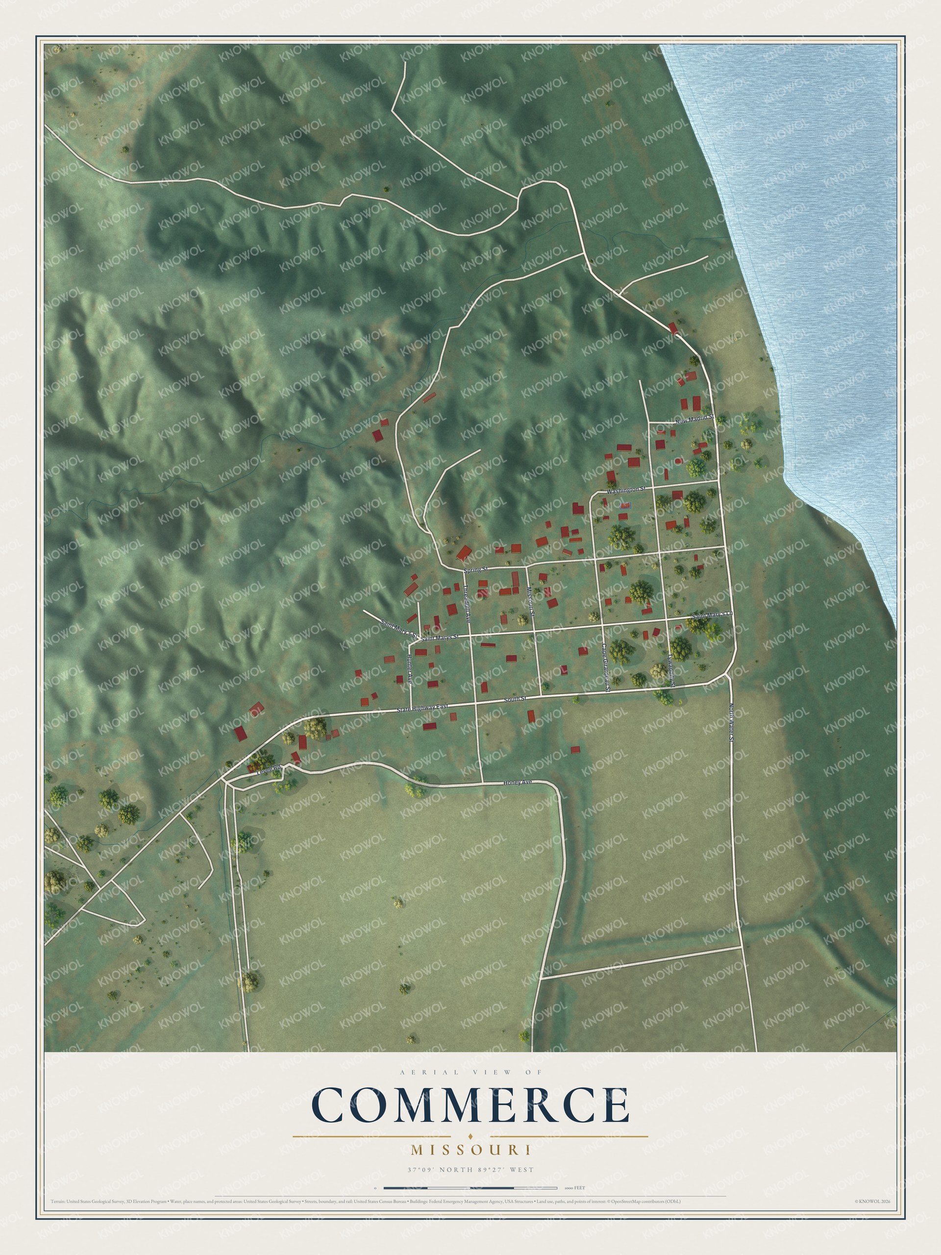 Watermarked full-map preview of Commerce, Missouri