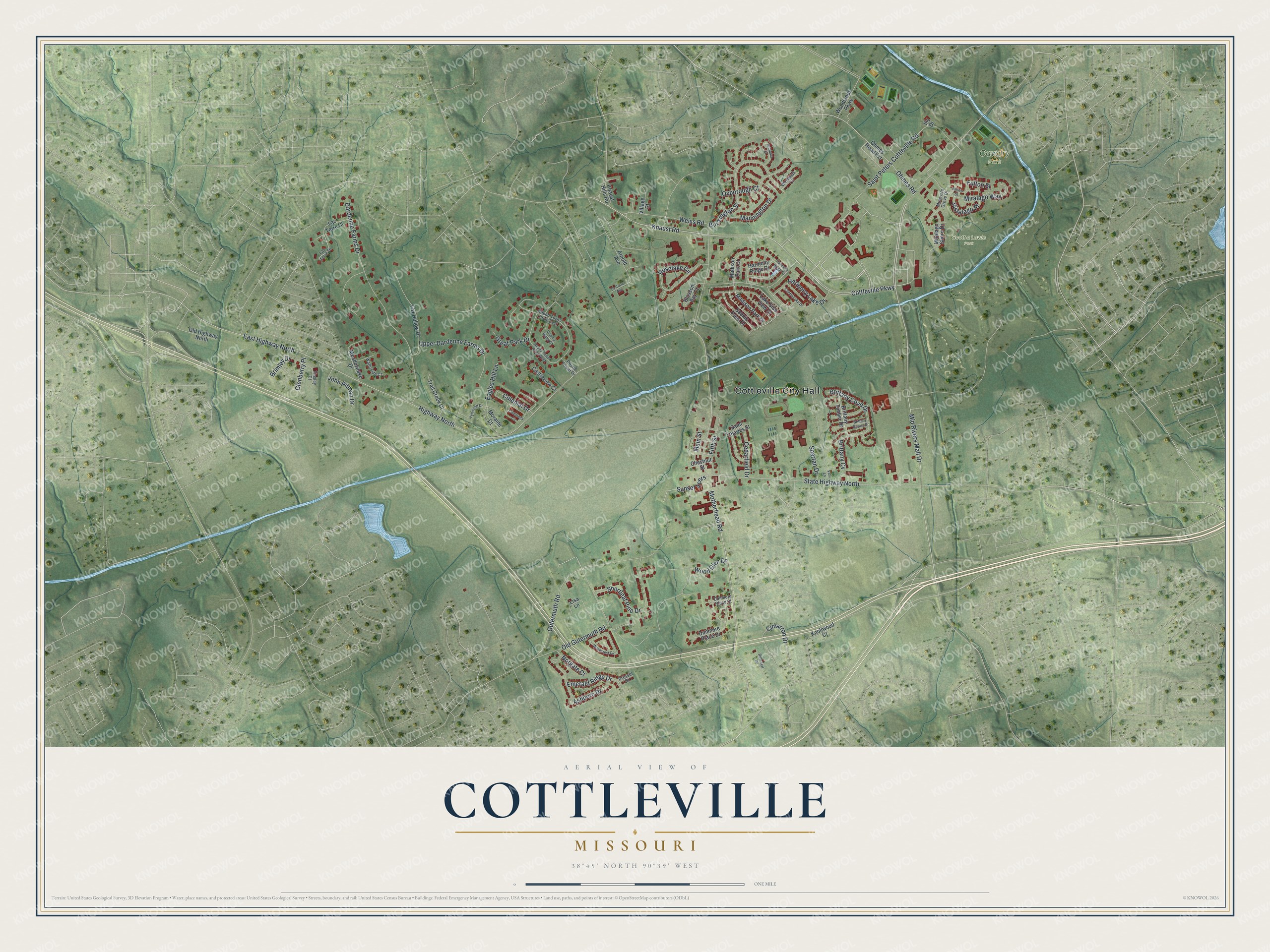 Watermarked full-map preview of Cottleville, Missouri
