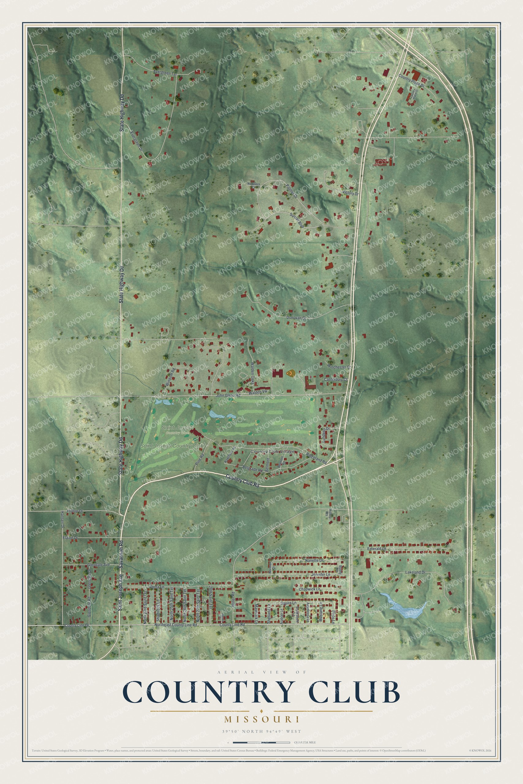 Watermarked full-map preview of Country Club, Missouri