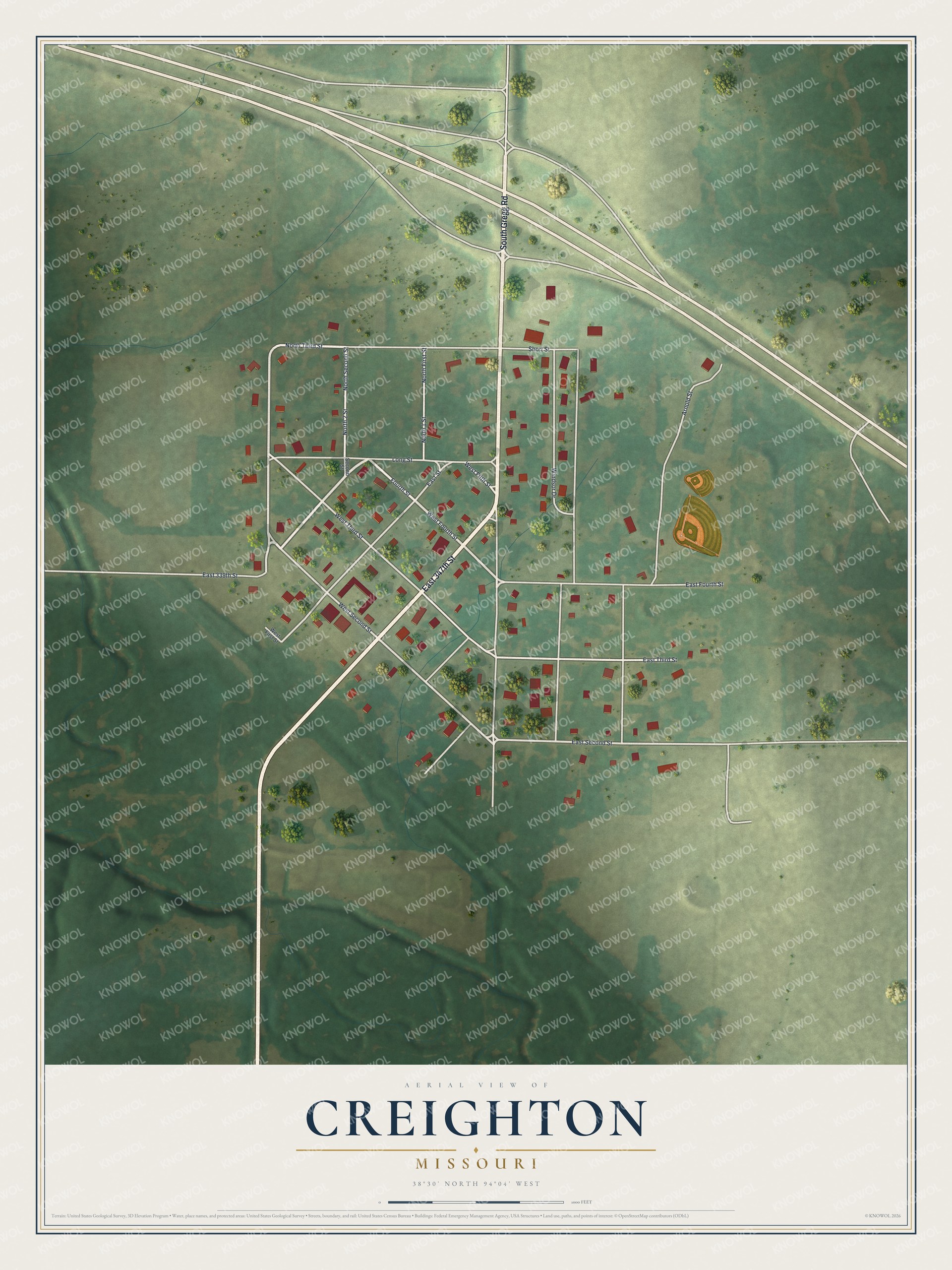 Watermarked full-map preview of Creighton, Missouri