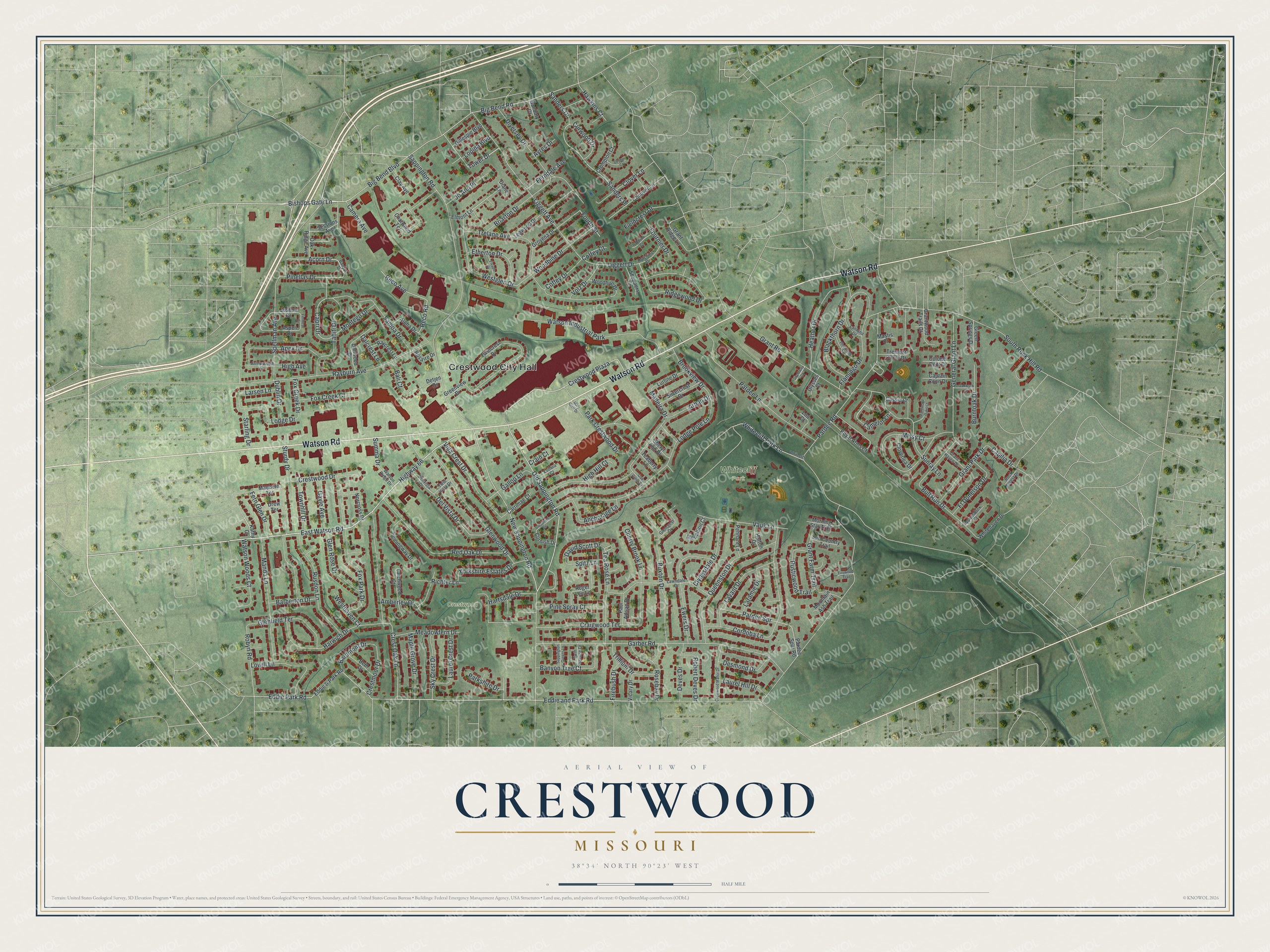 Watermarked full-map preview of Crestwood, Missouri