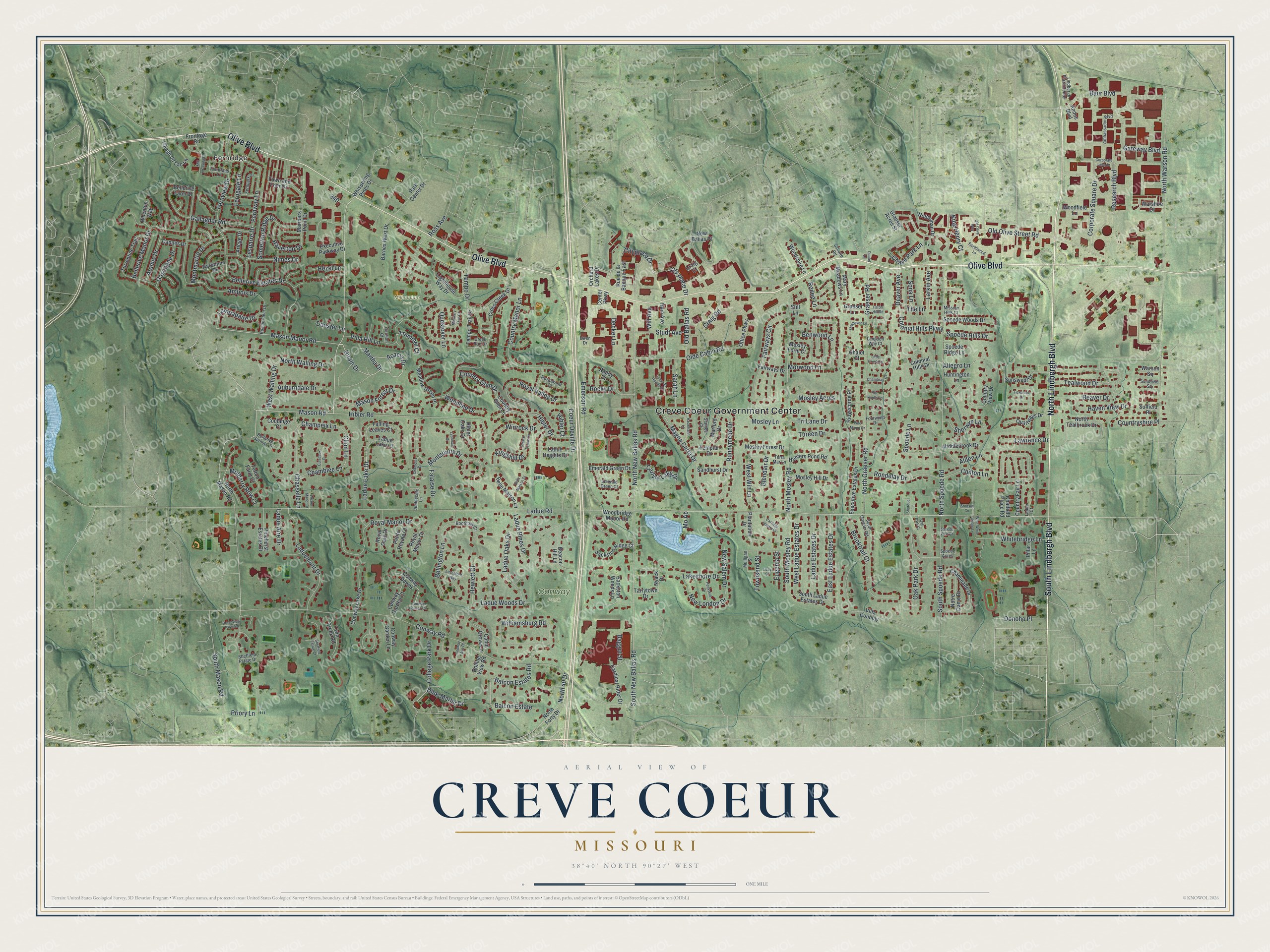 Watermarked full-map preview of Creve Coeur, Missouri