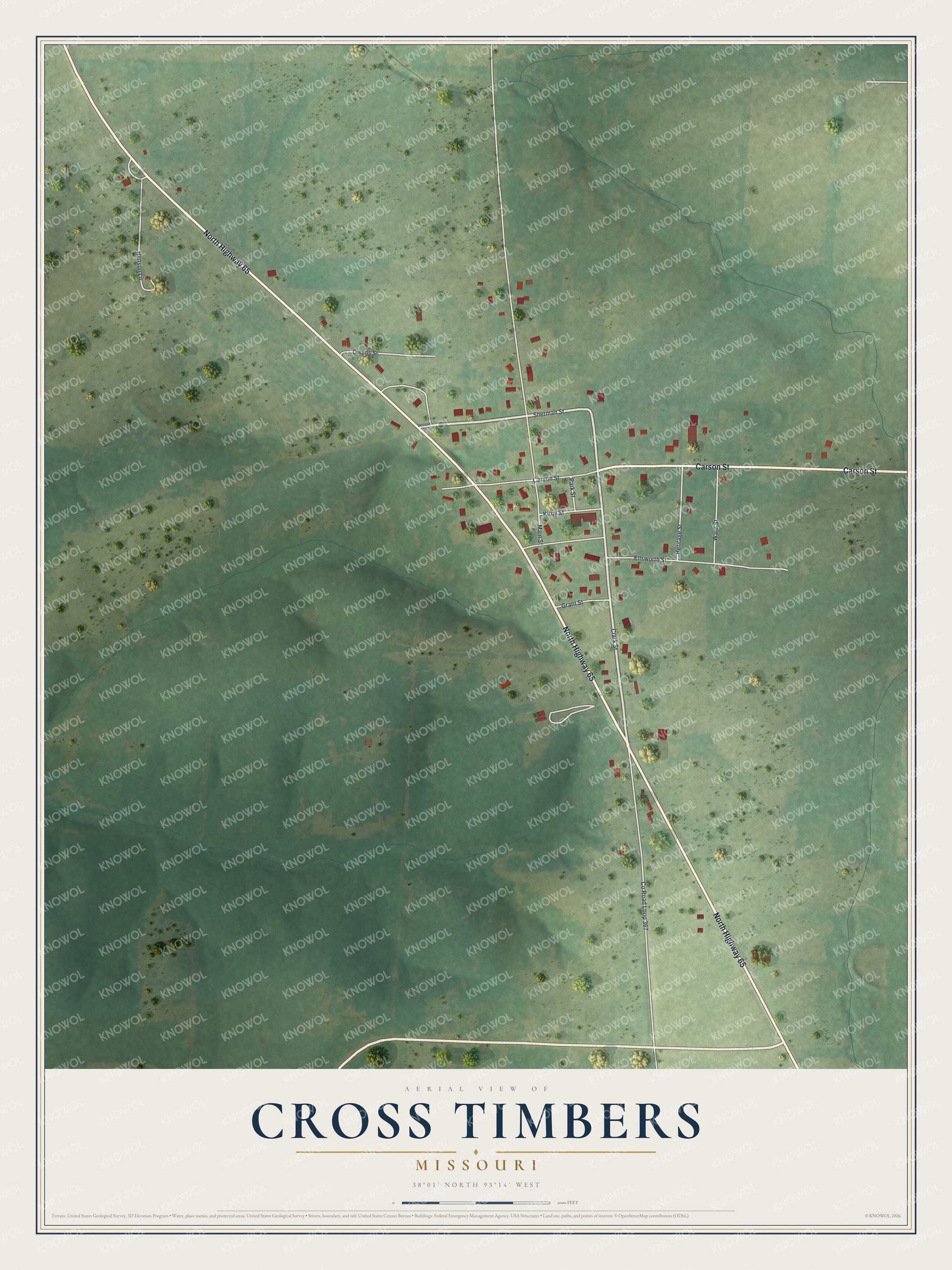 Watermarked full-map preview of Cross Timbers, Missouri