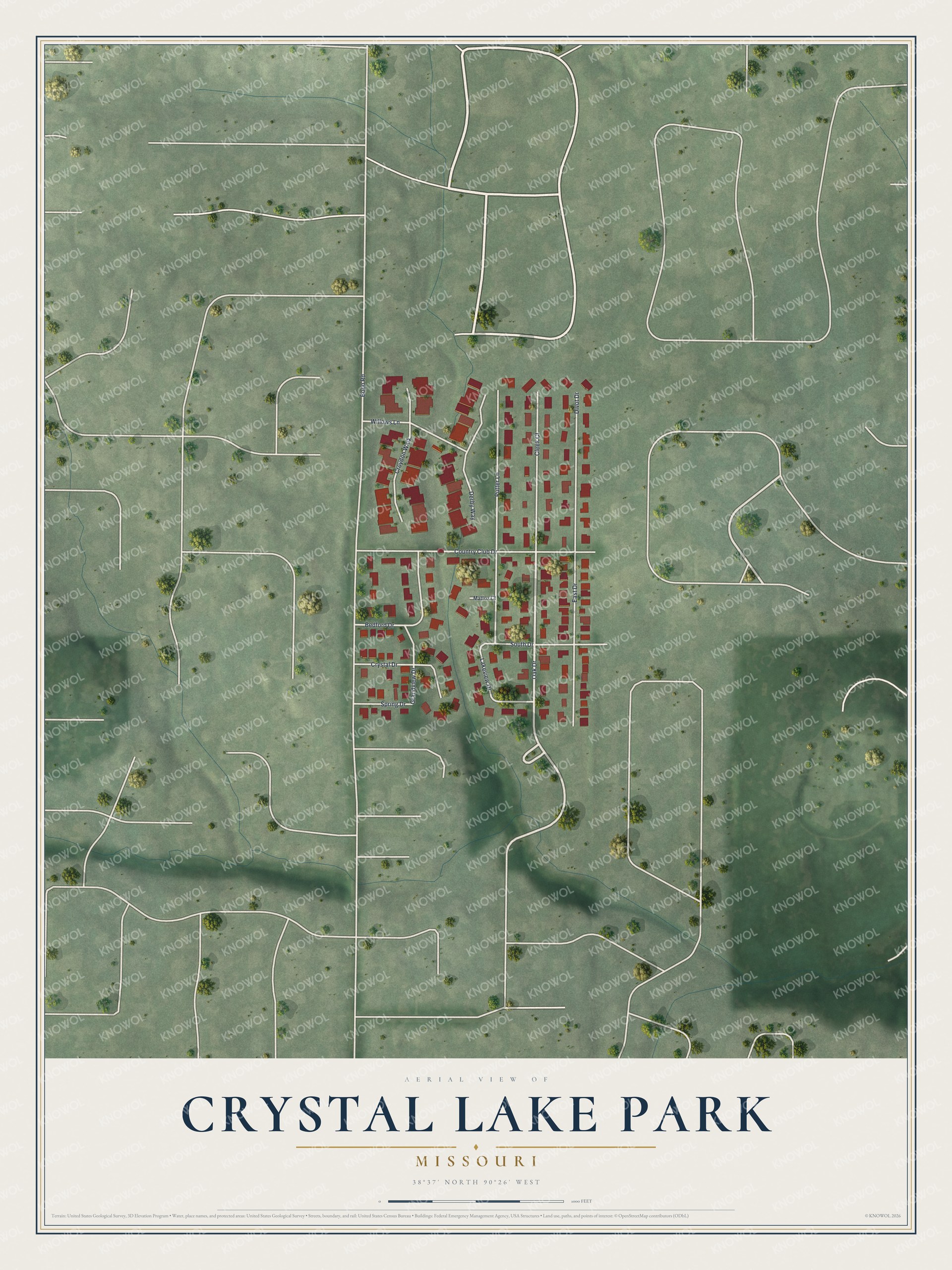 Watermarked full-map preview of Crystal Lake Park, Missouri