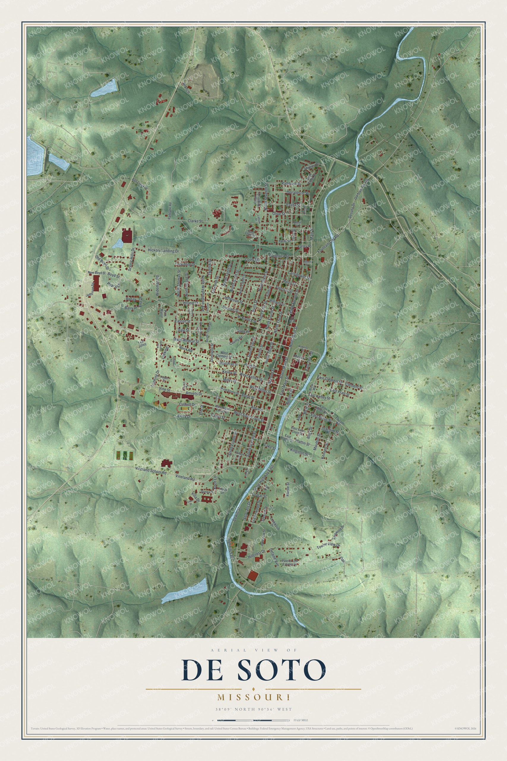 Watermarked full-map preview of De Soto, Missouri