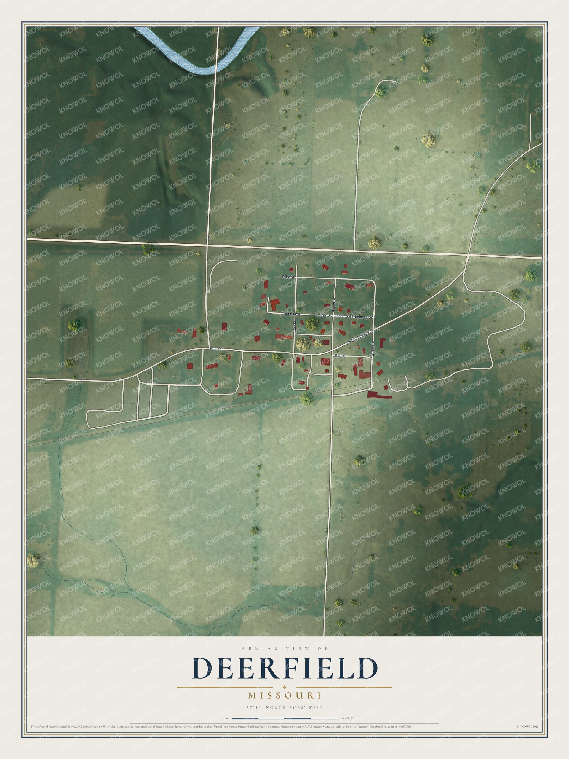 Watermarked full-map preview of Deerfield, Missouri