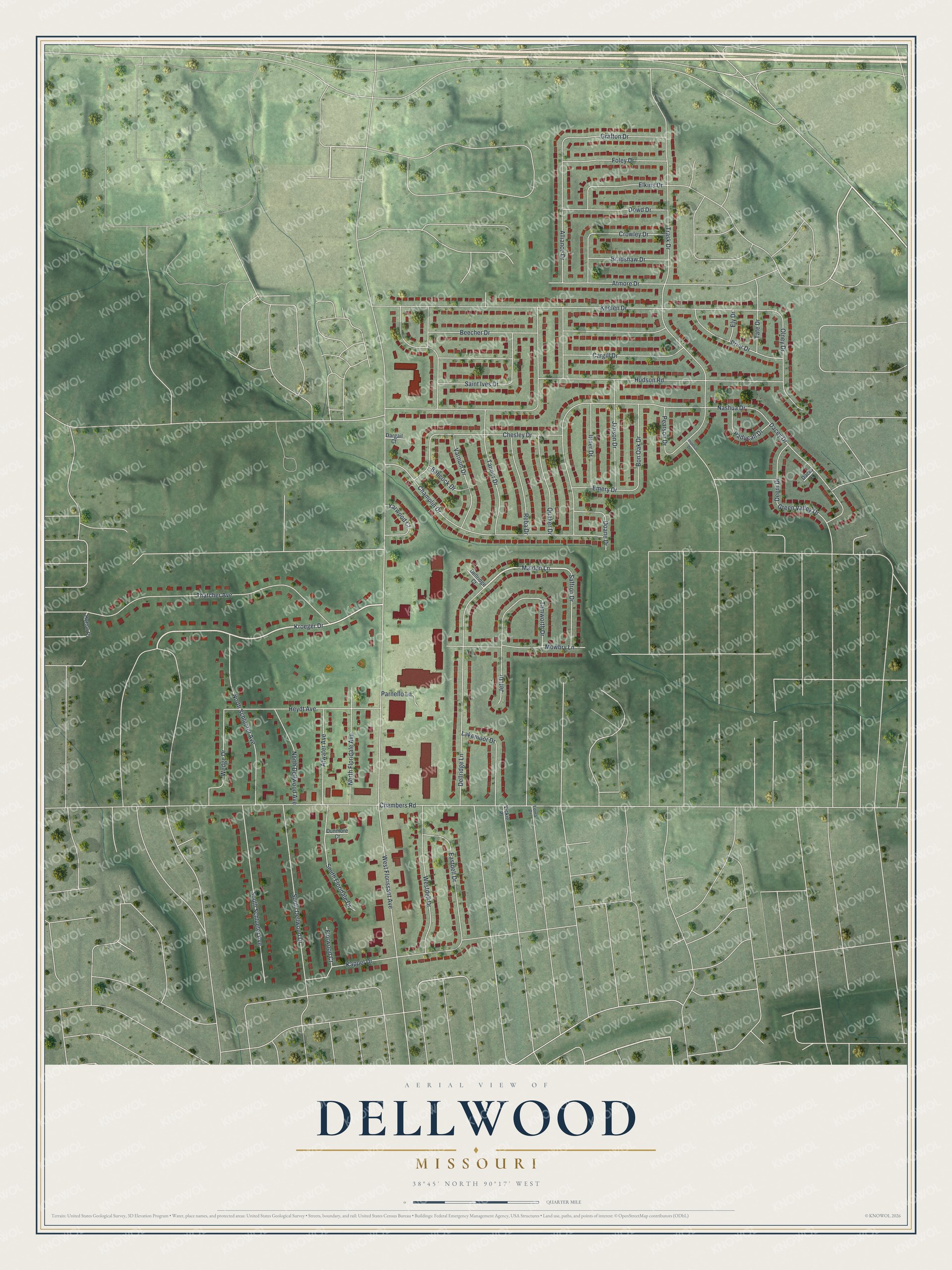 Watermarked full-map preview of Dellwood, Missouri