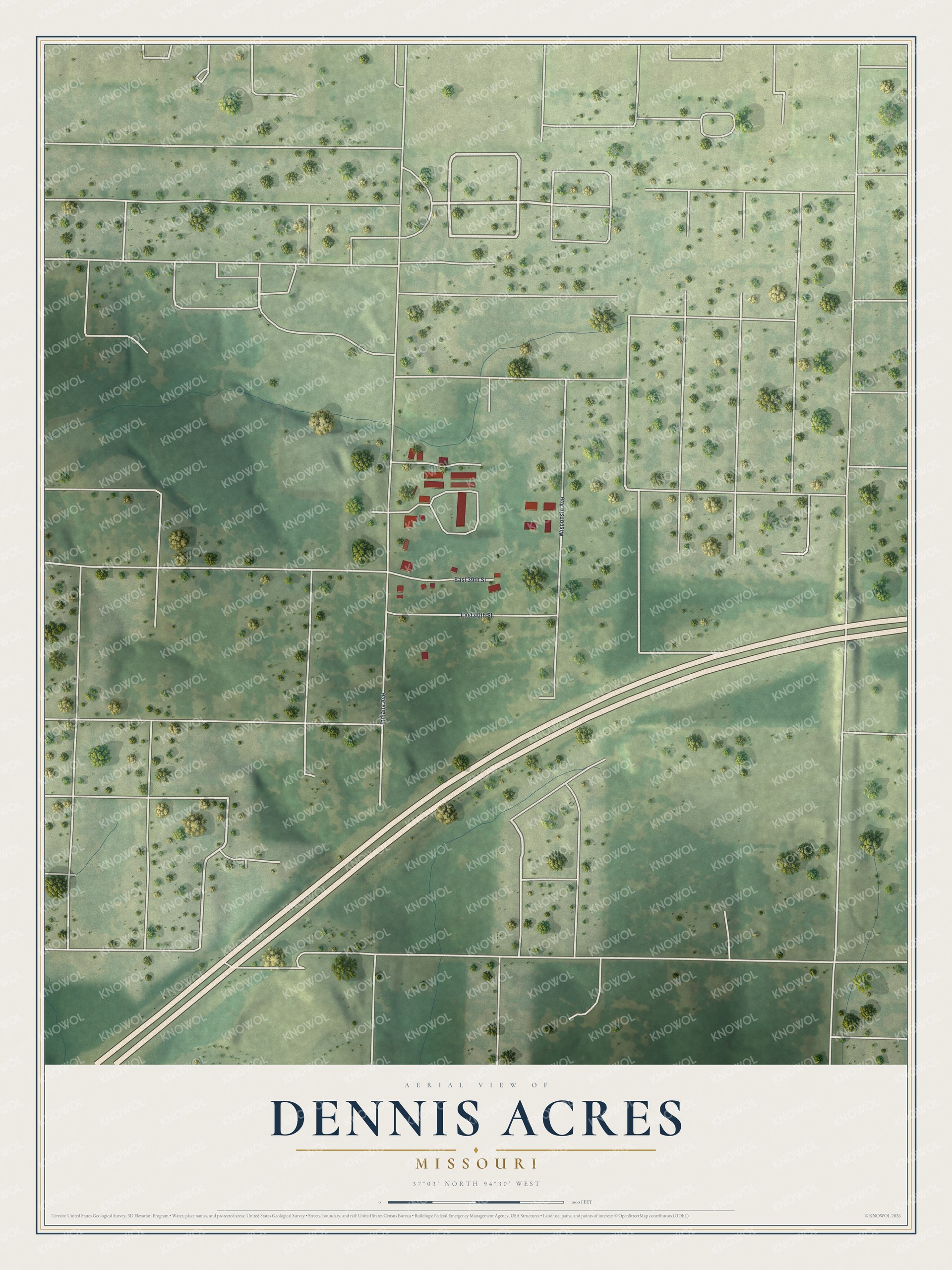 Watermarked full-map preview of Dennis Acres, Missouri
