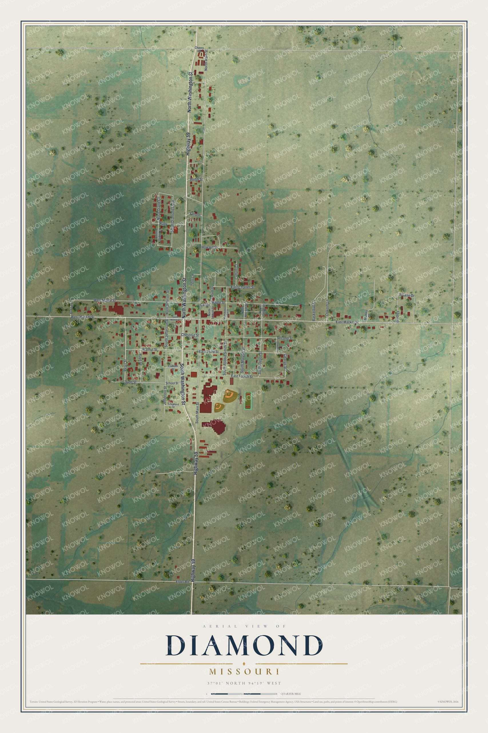 Watermarked full-map preview of Diamond, Missouri