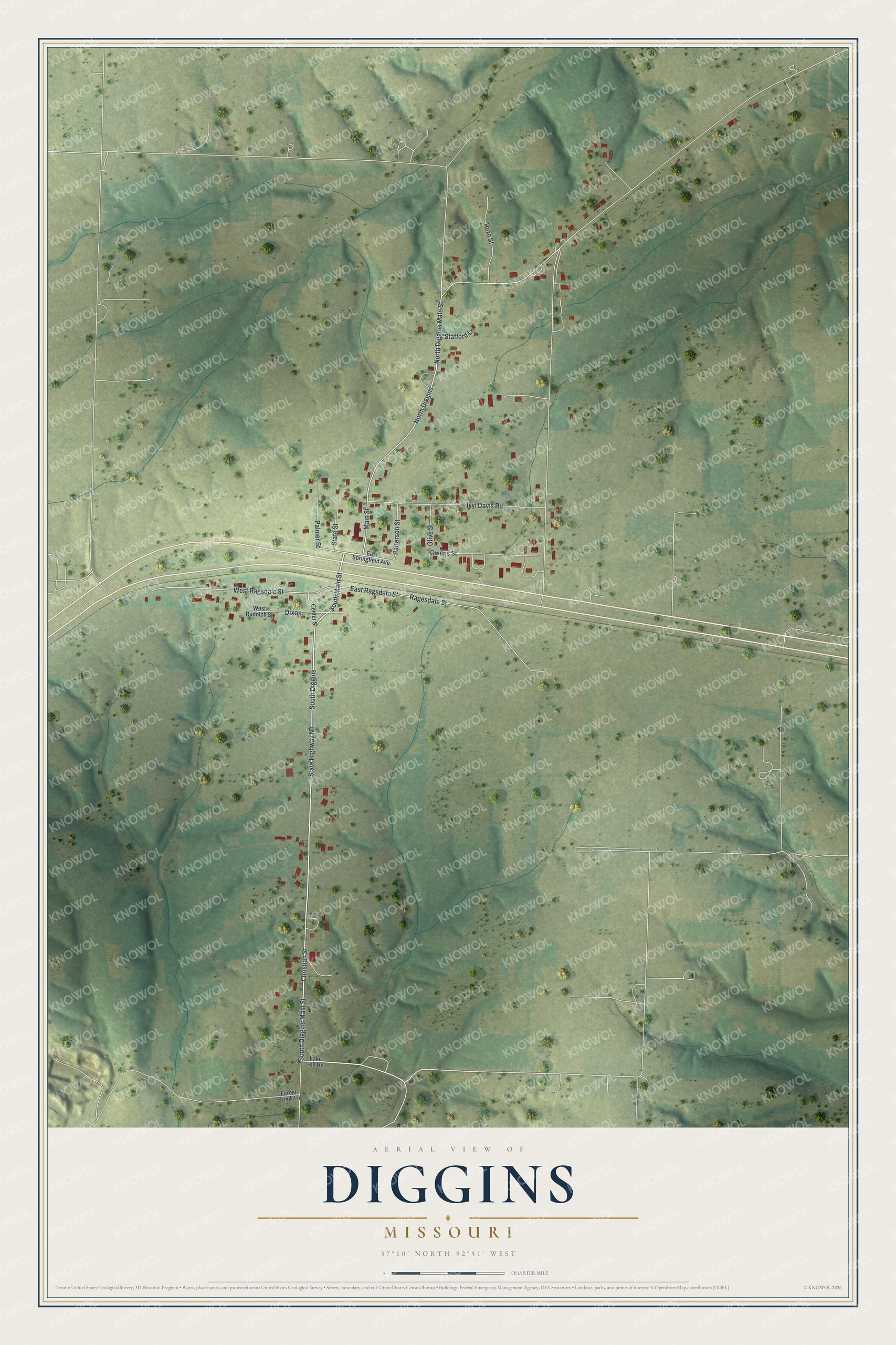 Watermarked full-map preview of Diggins, Missouri