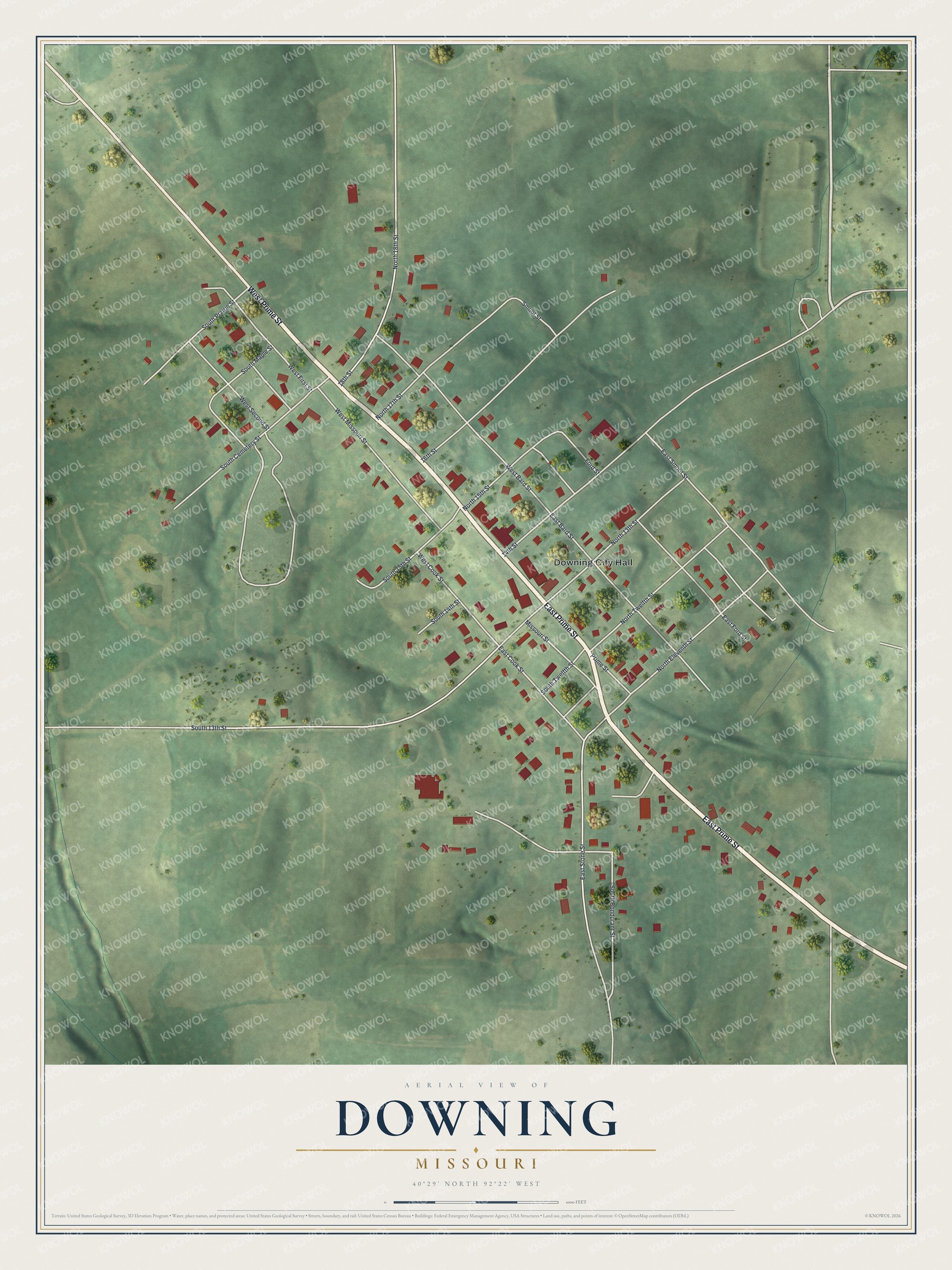 Watermarked full-map preview of Downing, Missouri