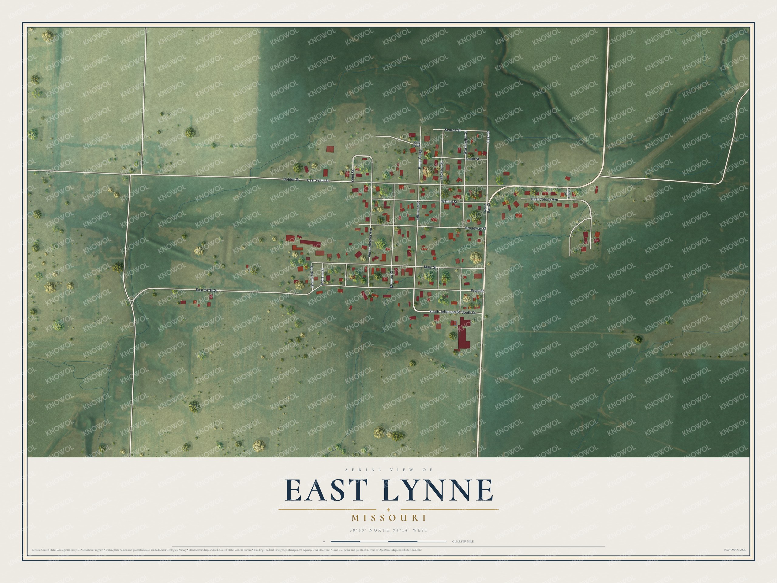 Watermarked full-map preview of East Lynne, Missouri