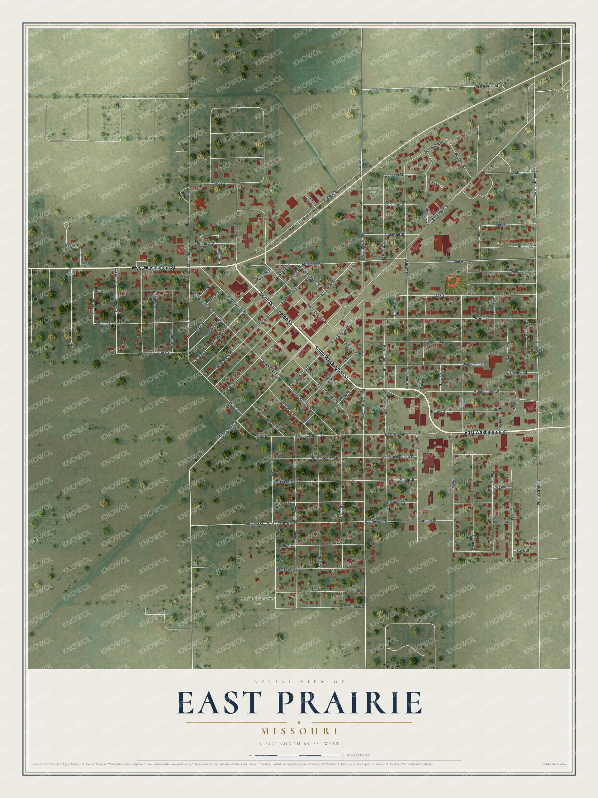 Watermarked full-map preview of East Prairie, Missouri