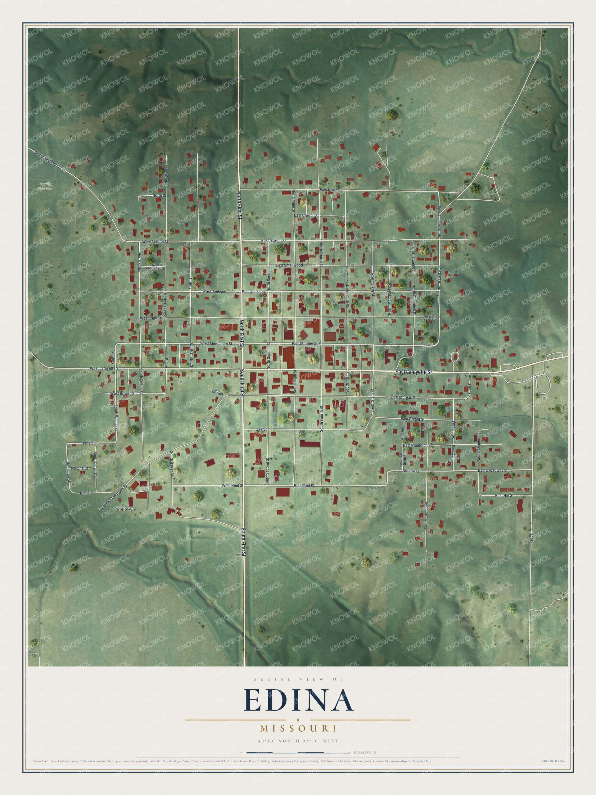 Watermarked full-map preview of Edina, Missouri