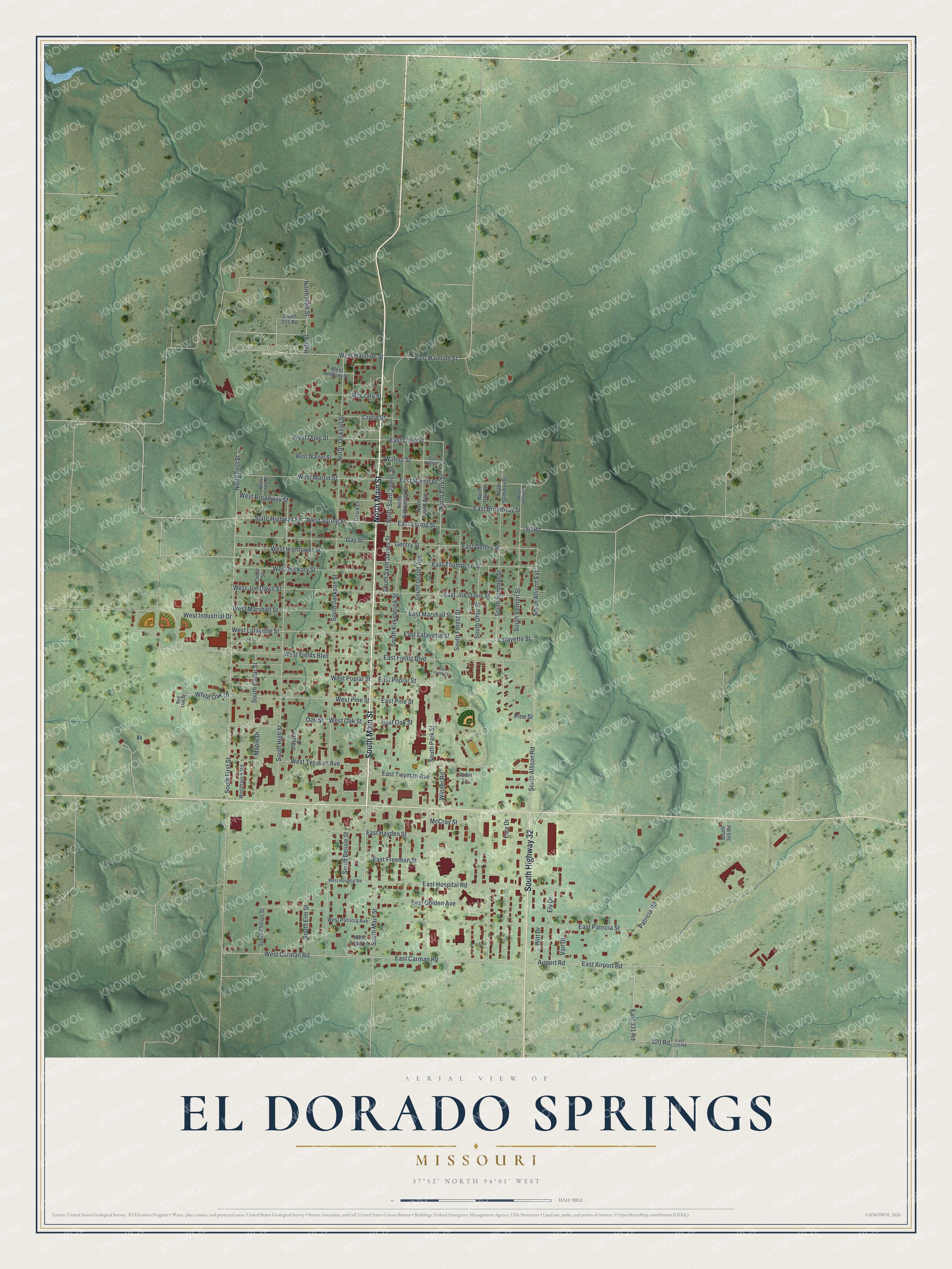 Watermarked full-map preview of El Dorado Springs, Missouri