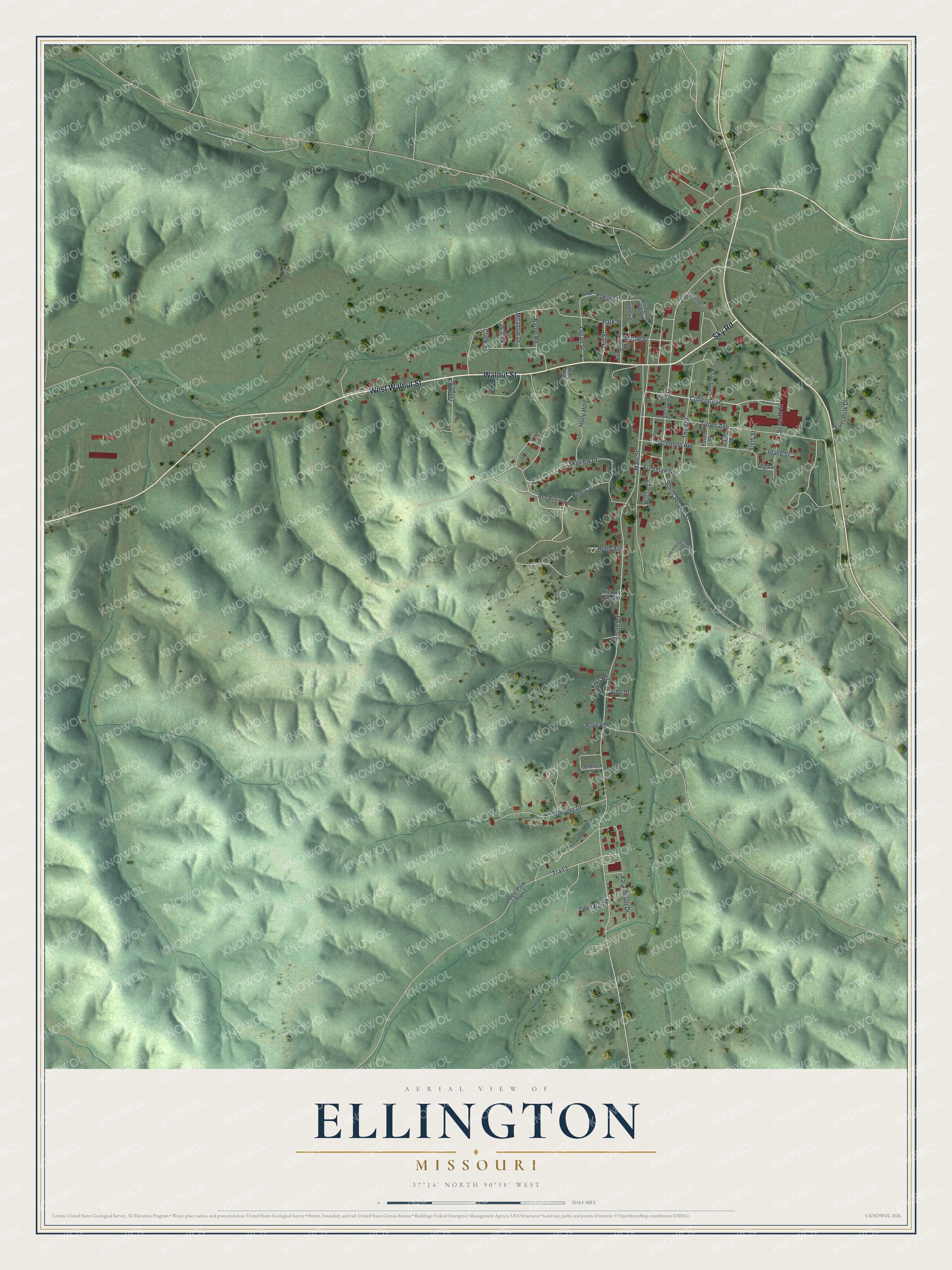 Watermarked full-map preview of Ellington, Missouri