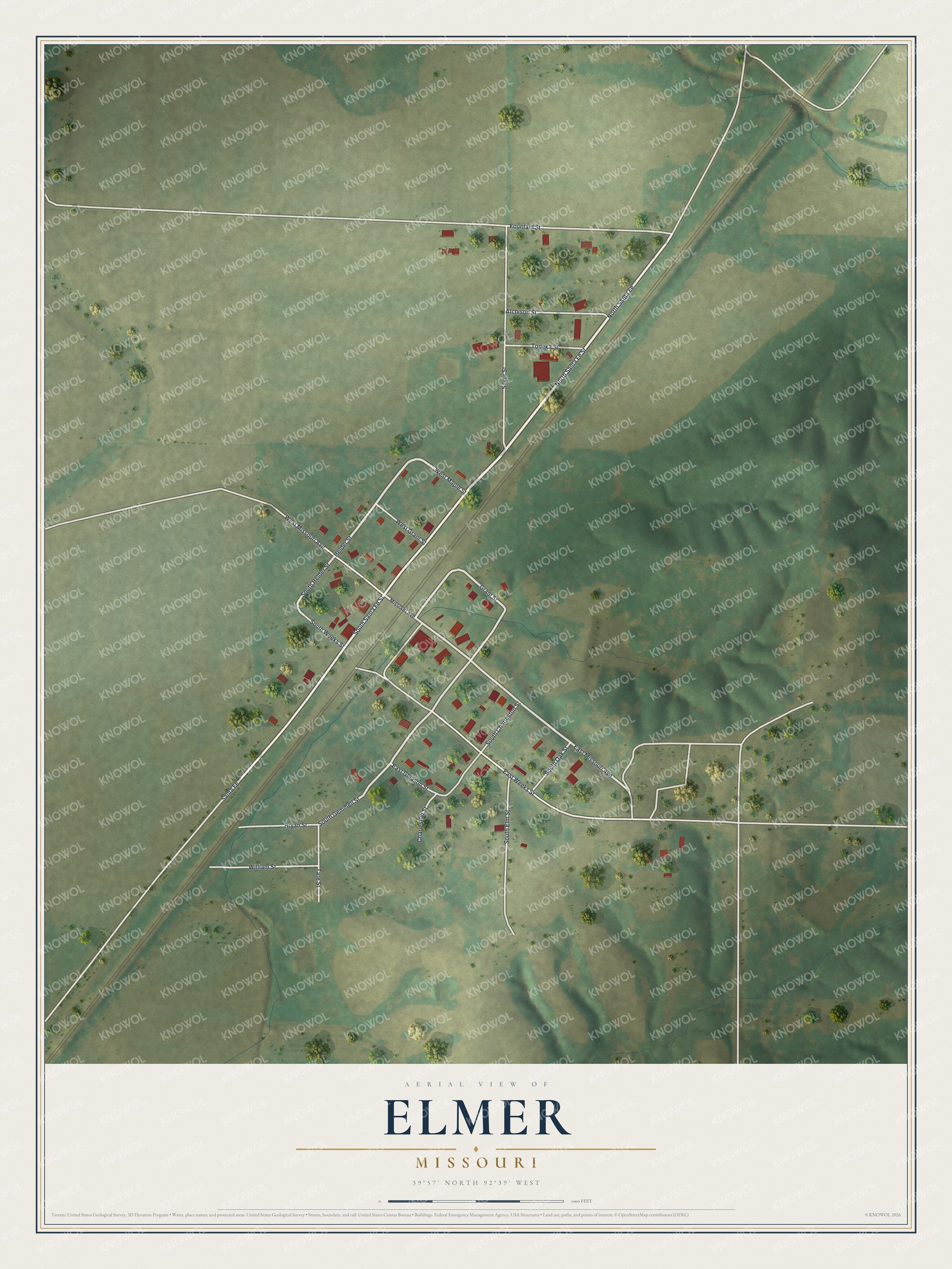 Watermarked full-map preview of Elmer, Missouri