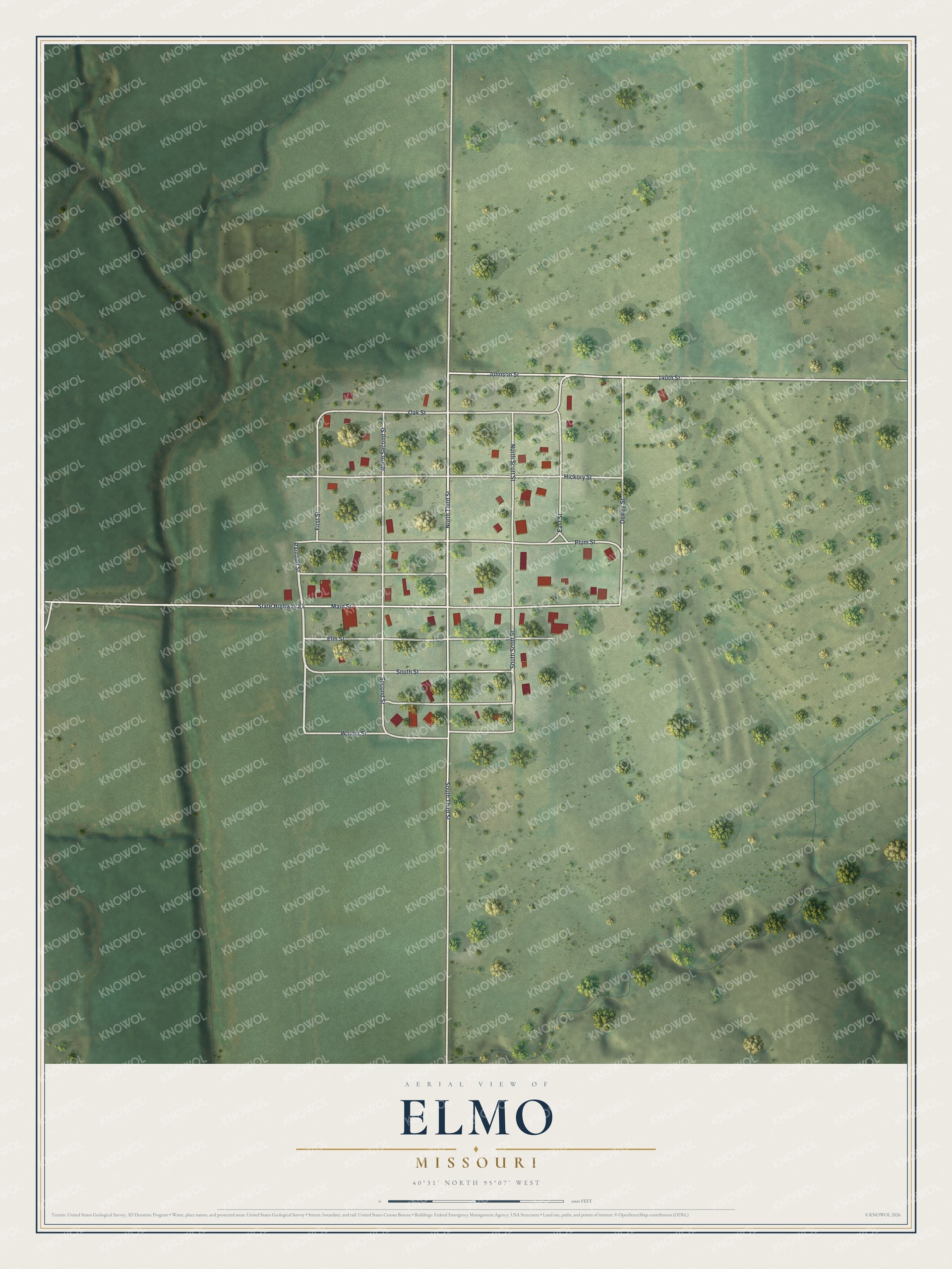 Watermarked full-map preview of Elmo, Missouri