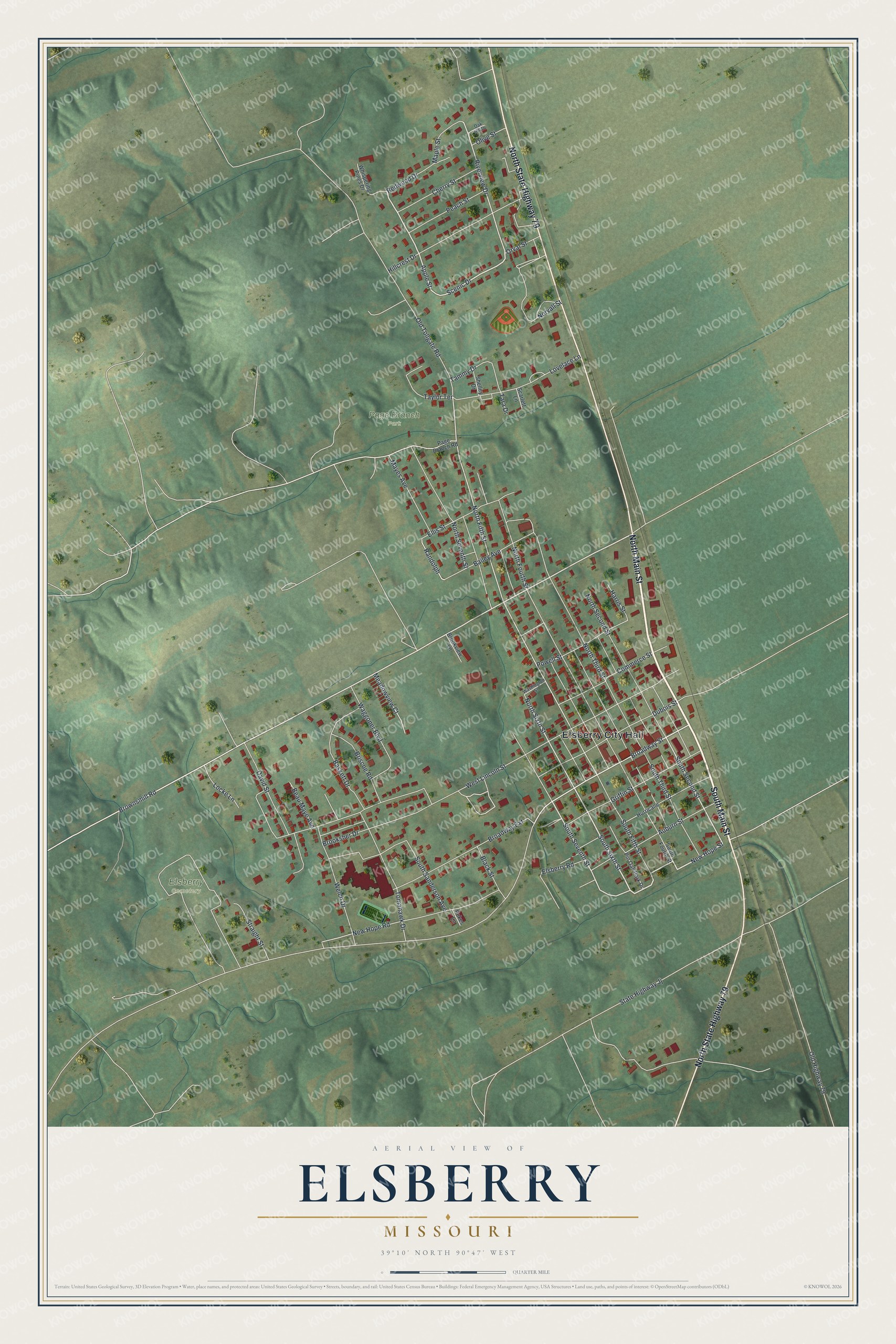 Watermarked full-map preview of Elsberry, Missouri