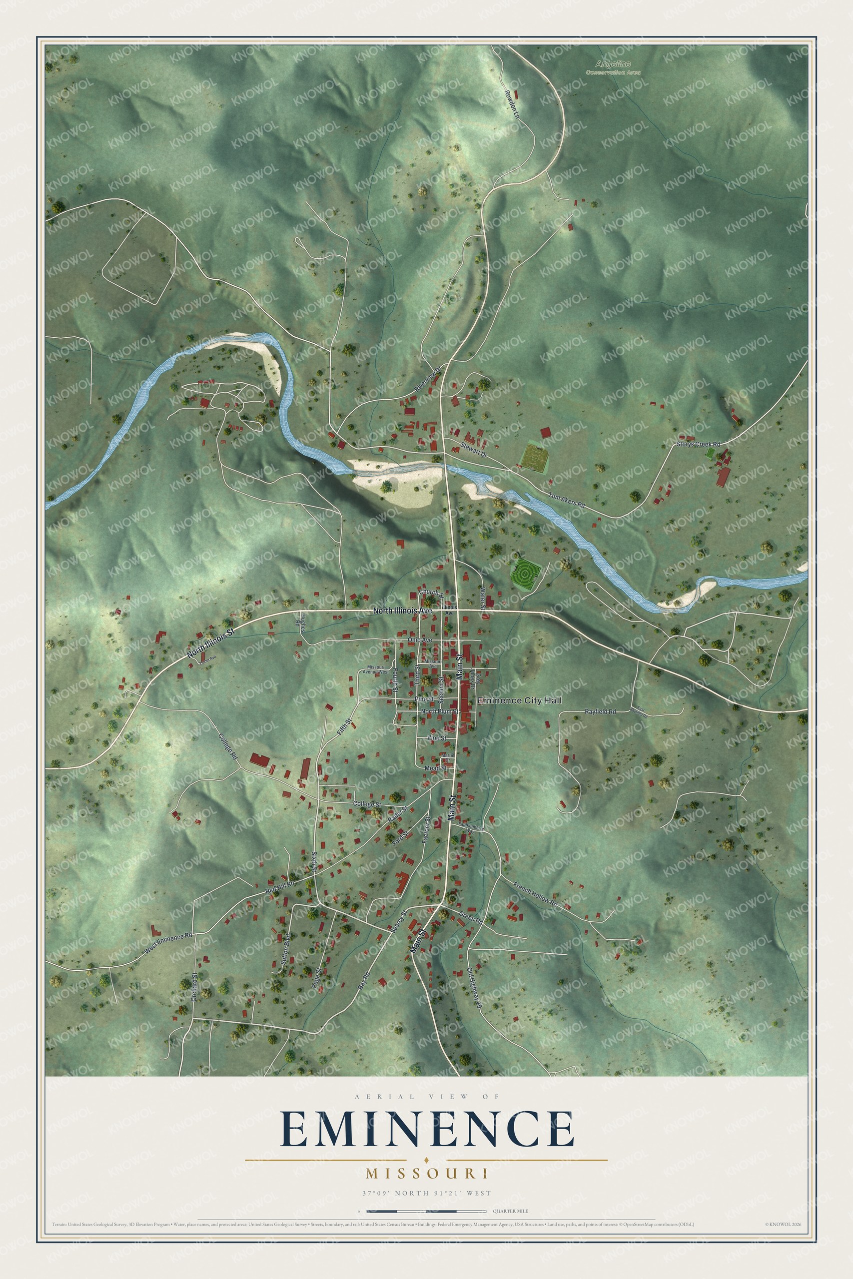Watermarked full-map preview of Eminence, Missouri