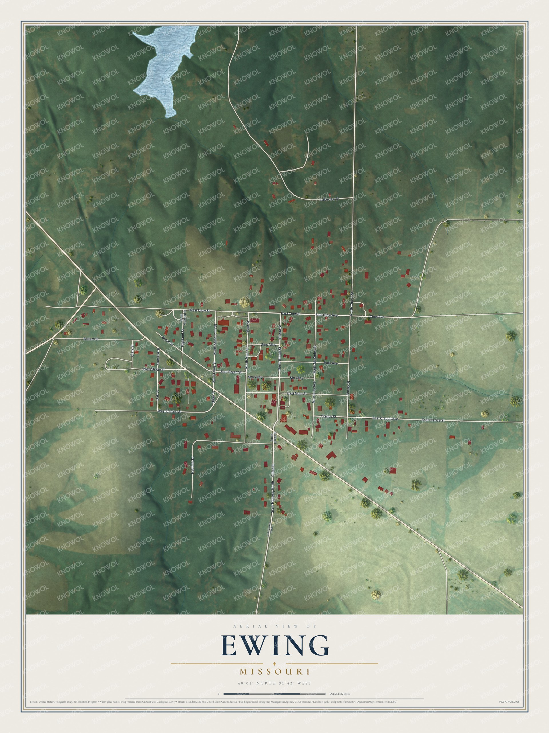 Watermarked full-map preview of Ewing, Missouri