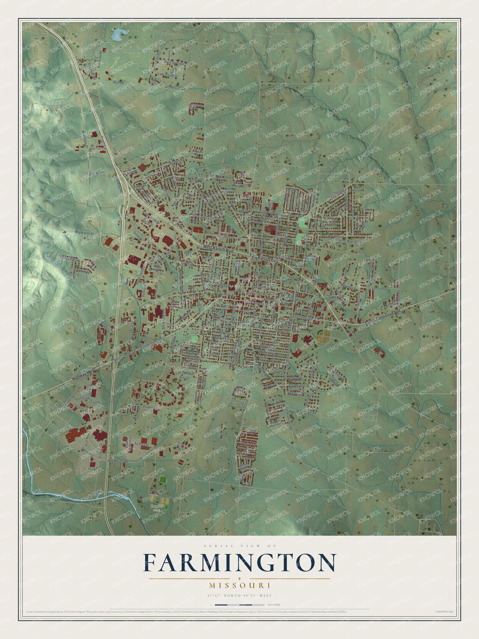 Watermarked full-map preview of Farmington, Missouri