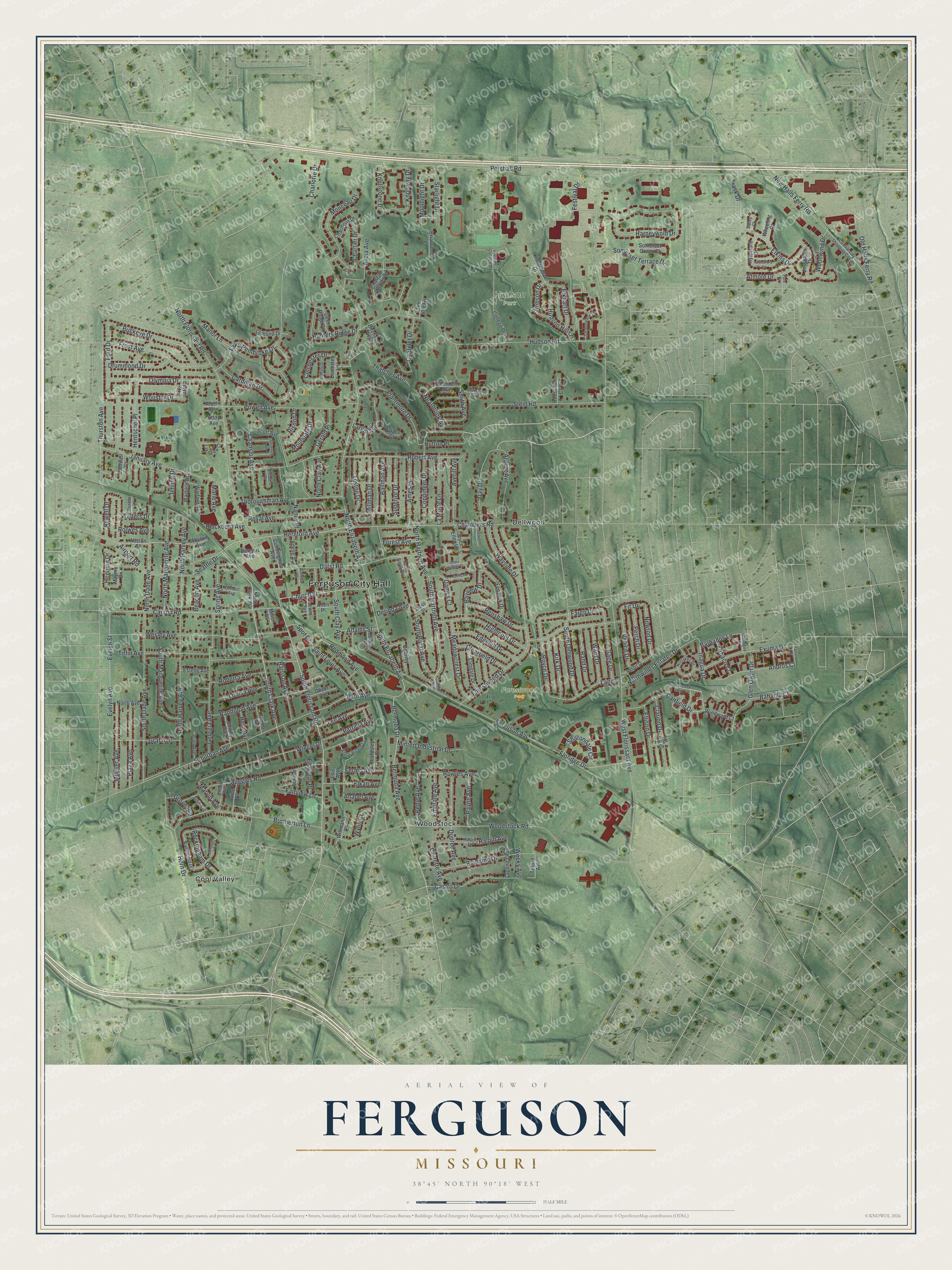 Watermarked full-map preview of Ferguson, Missouri