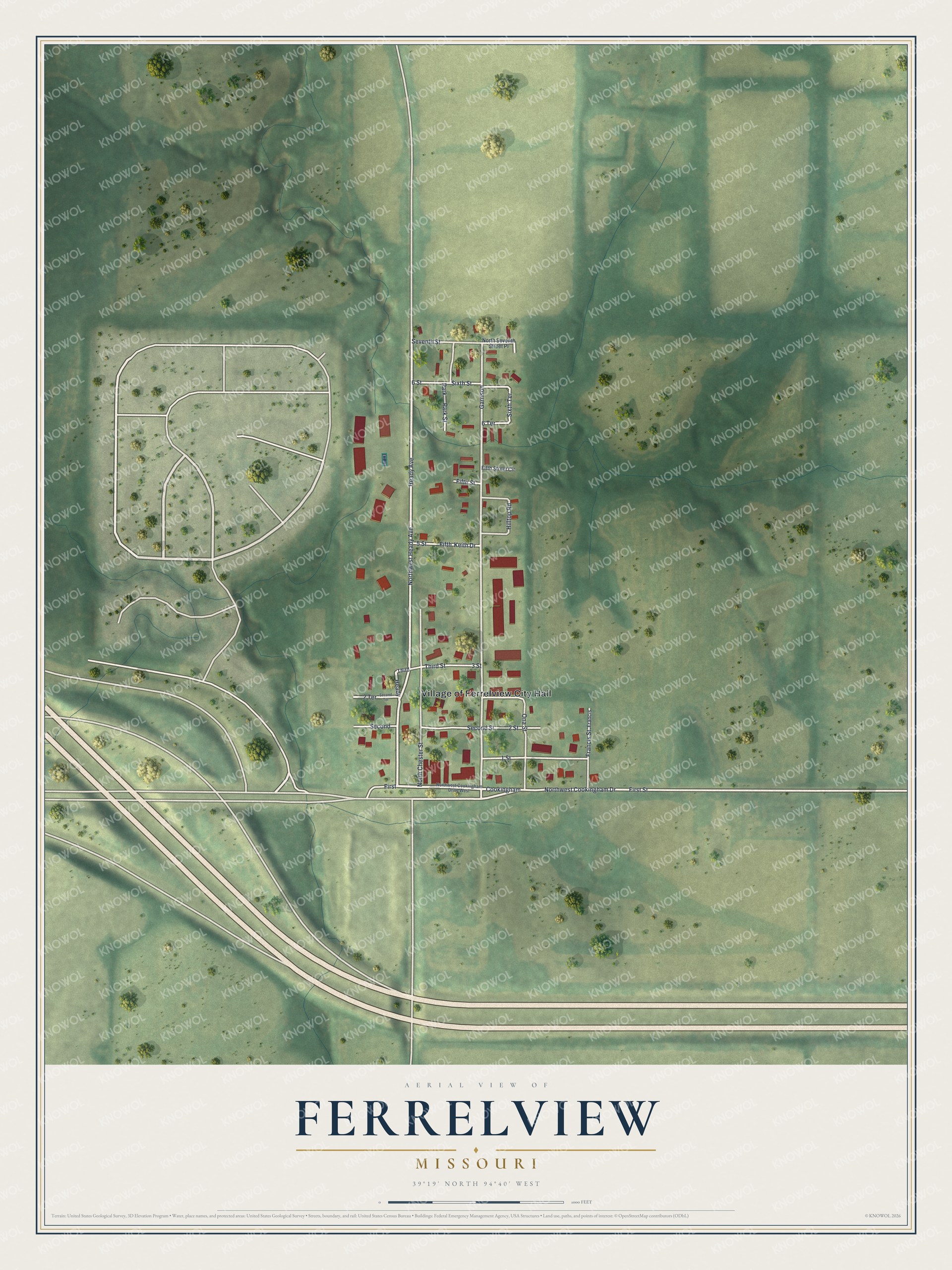 Watermarked full-map preview of Ferrelview, Missouri