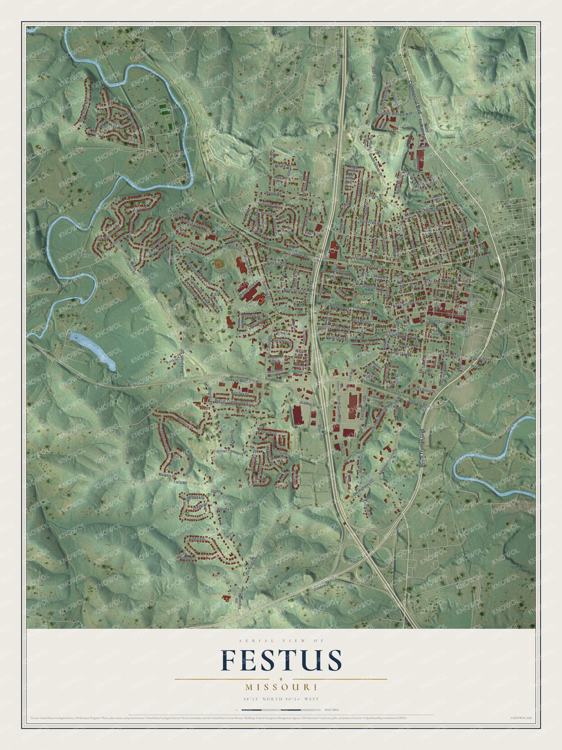Watermarked full-map preview of Festus, Missouri