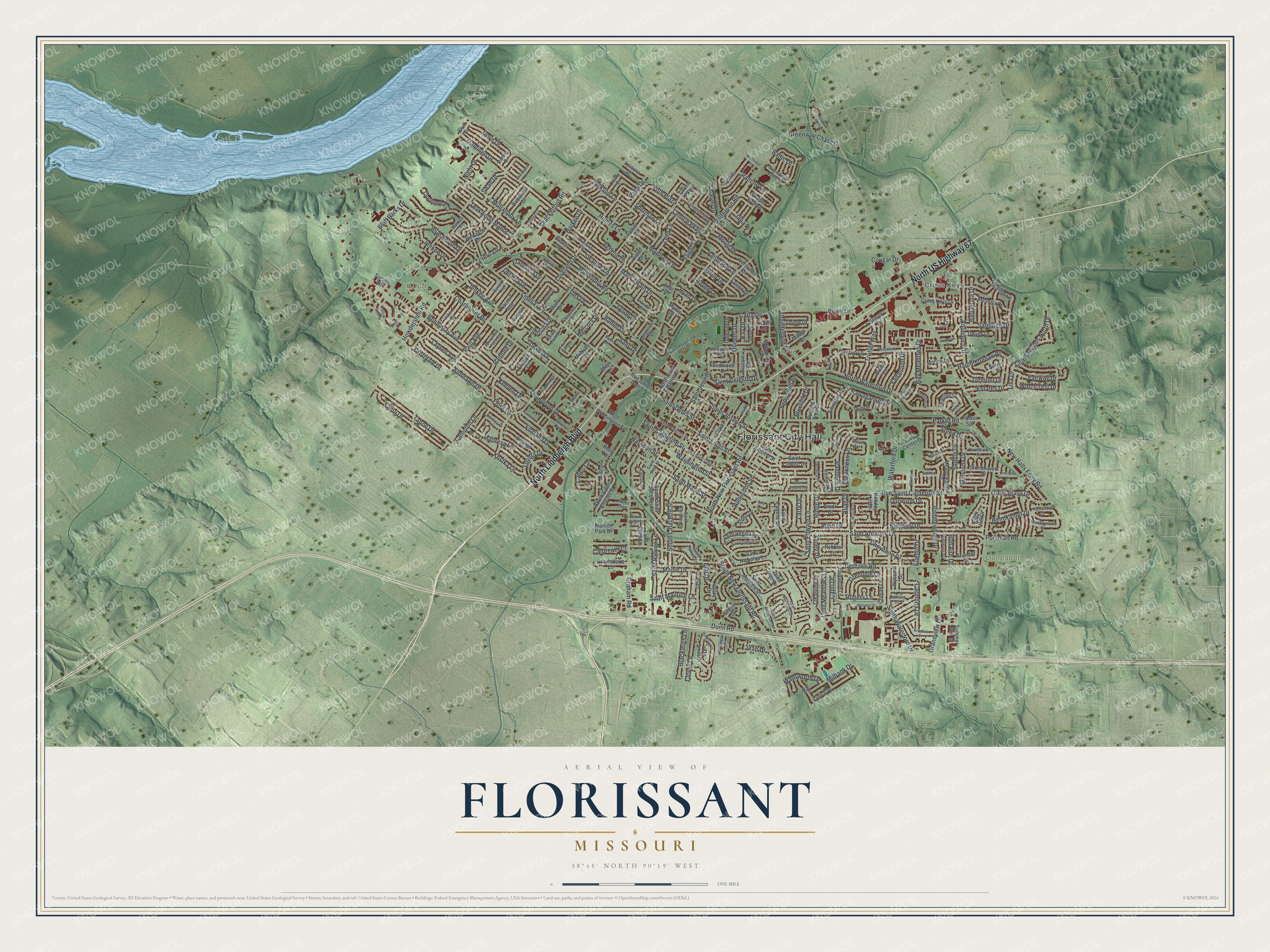 Watermarked full-map preview of Florissant, Missouri