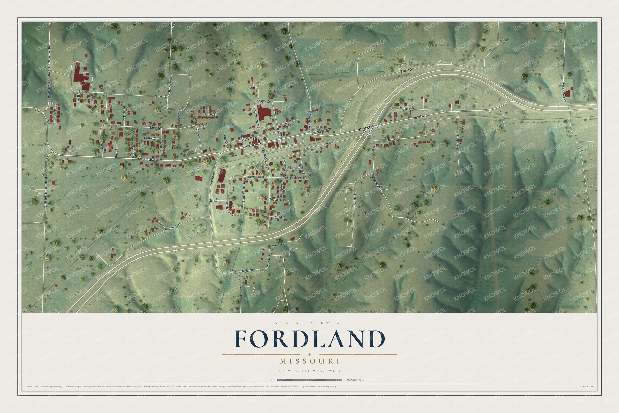 Watermarked full-map preview of Fordland, Missouri