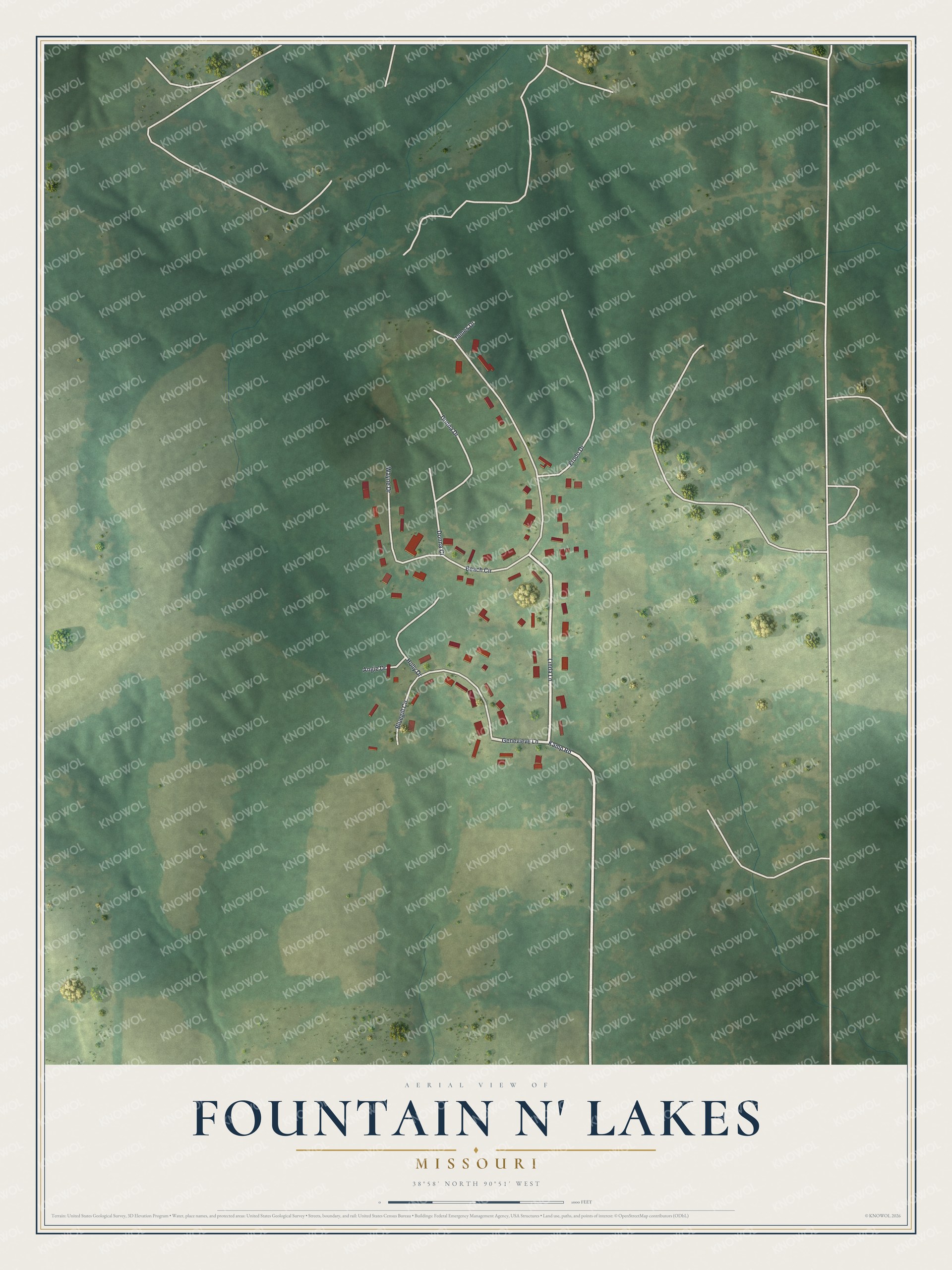 Watermarked full-map preview of Fountain N' Lakes, Missouri
