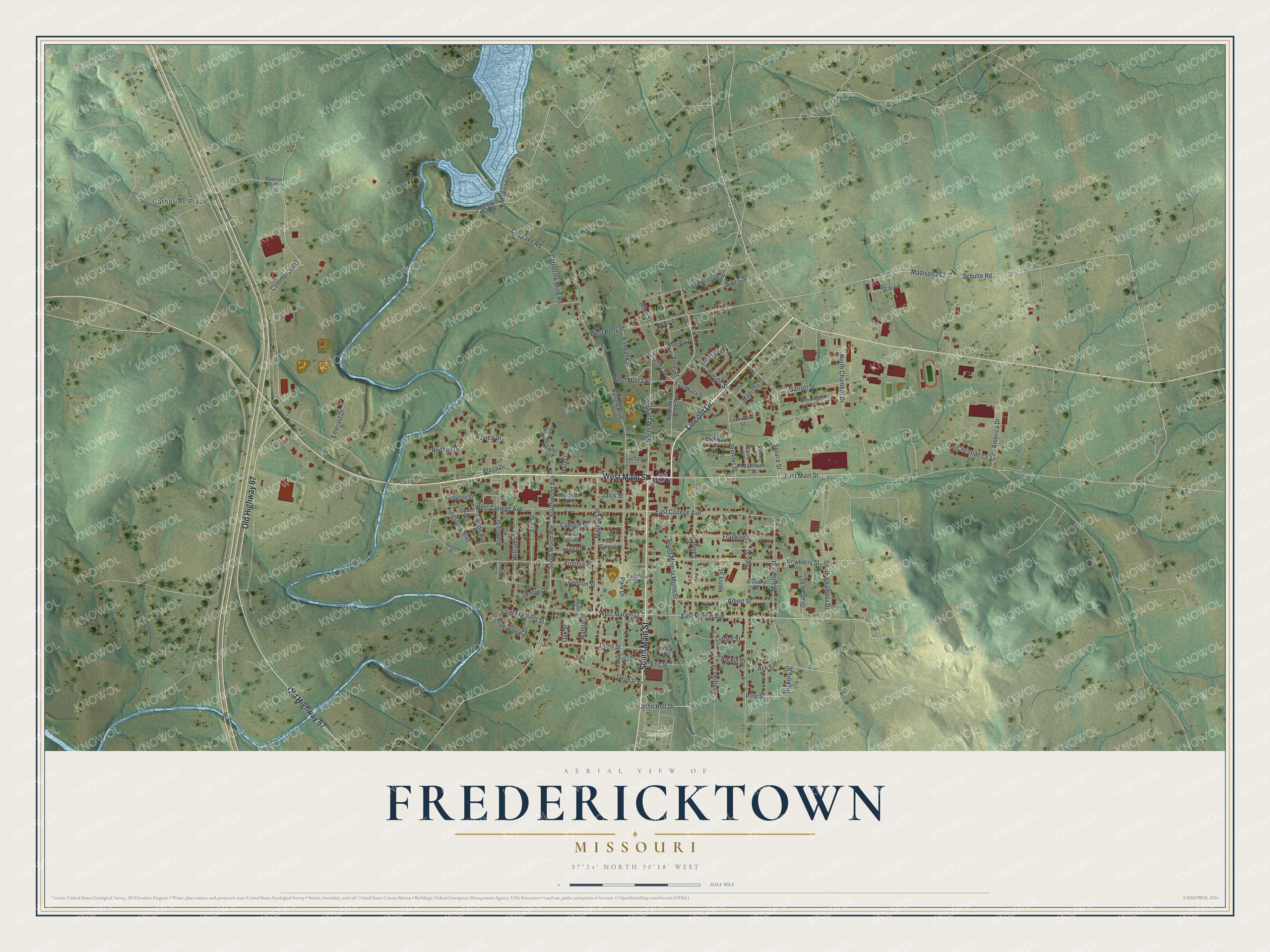 Watermarked full-map preview of Fredericktown, Missouri