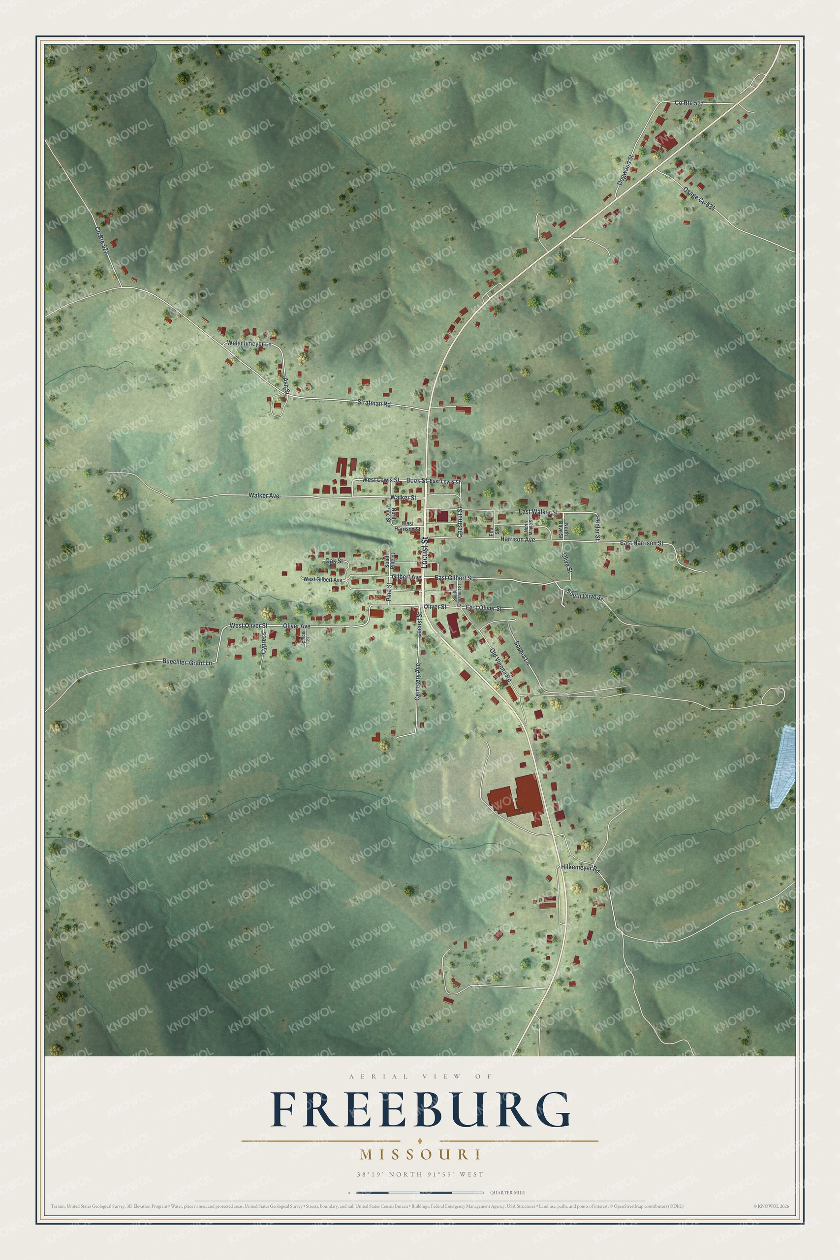 Watermarked full-map preview of Freeburg, Missouri