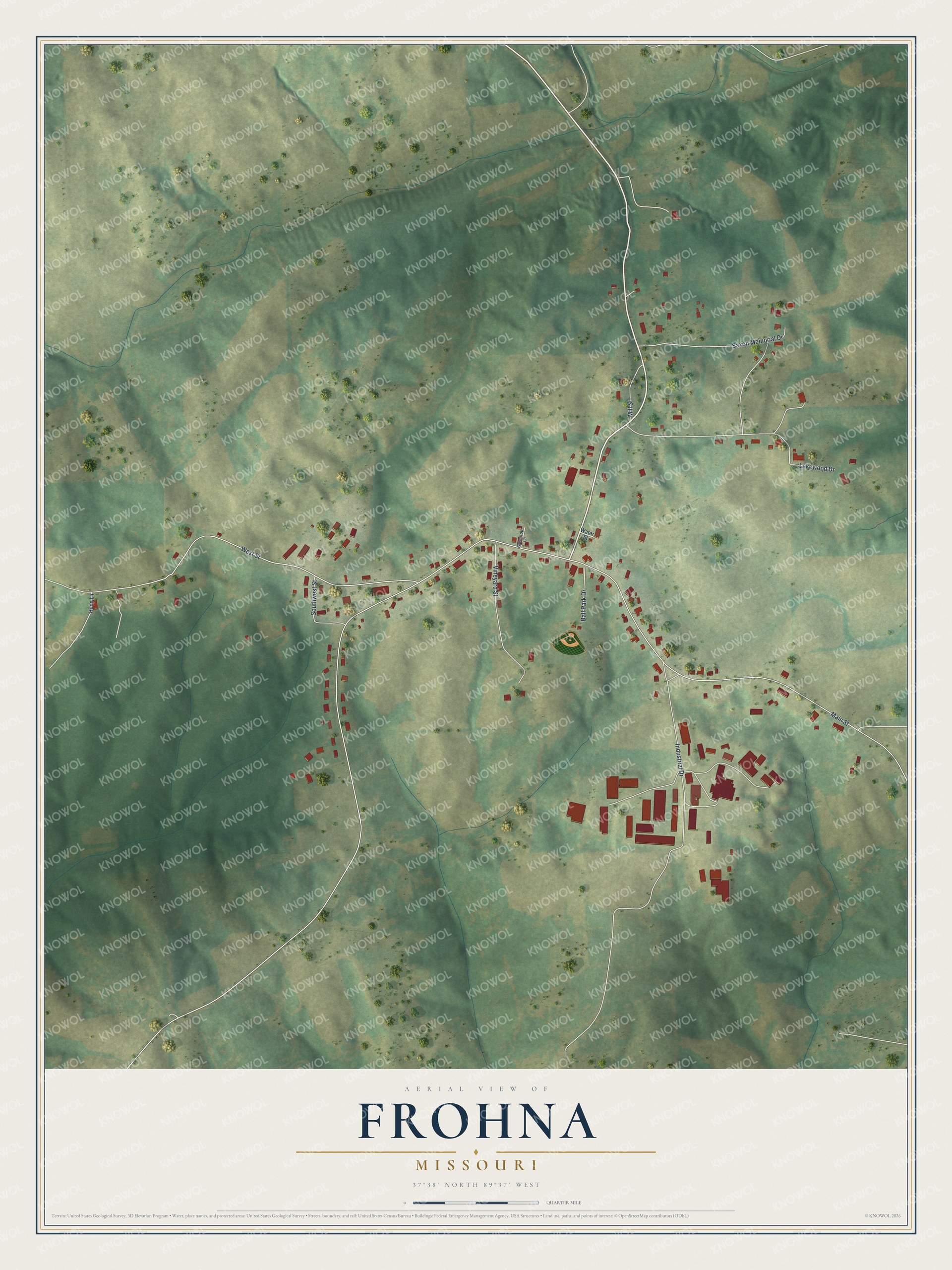 Watermarked full-map preview of Frohna, Missouri
