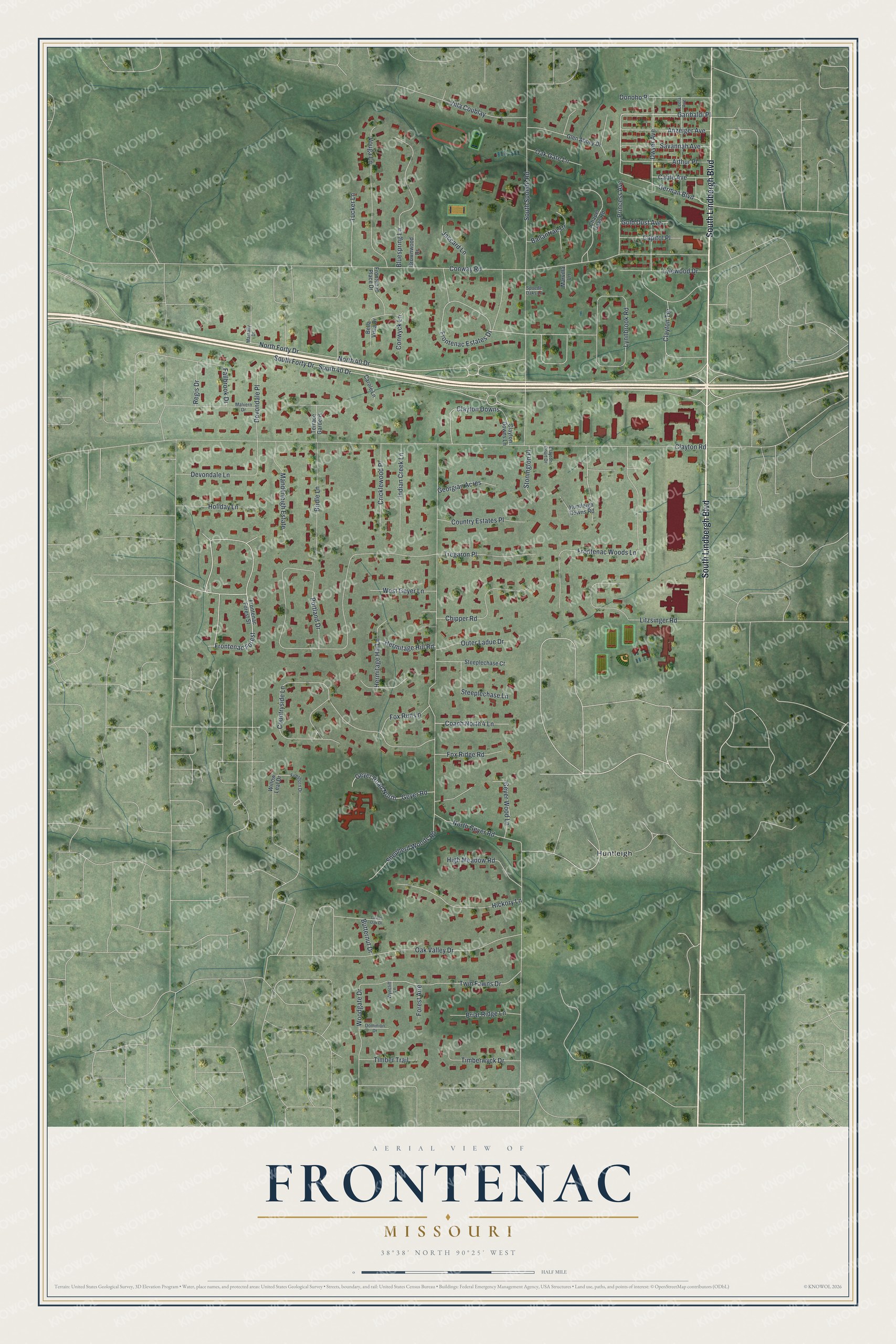 Watermarked full-map preview of Frontenac, Missouri