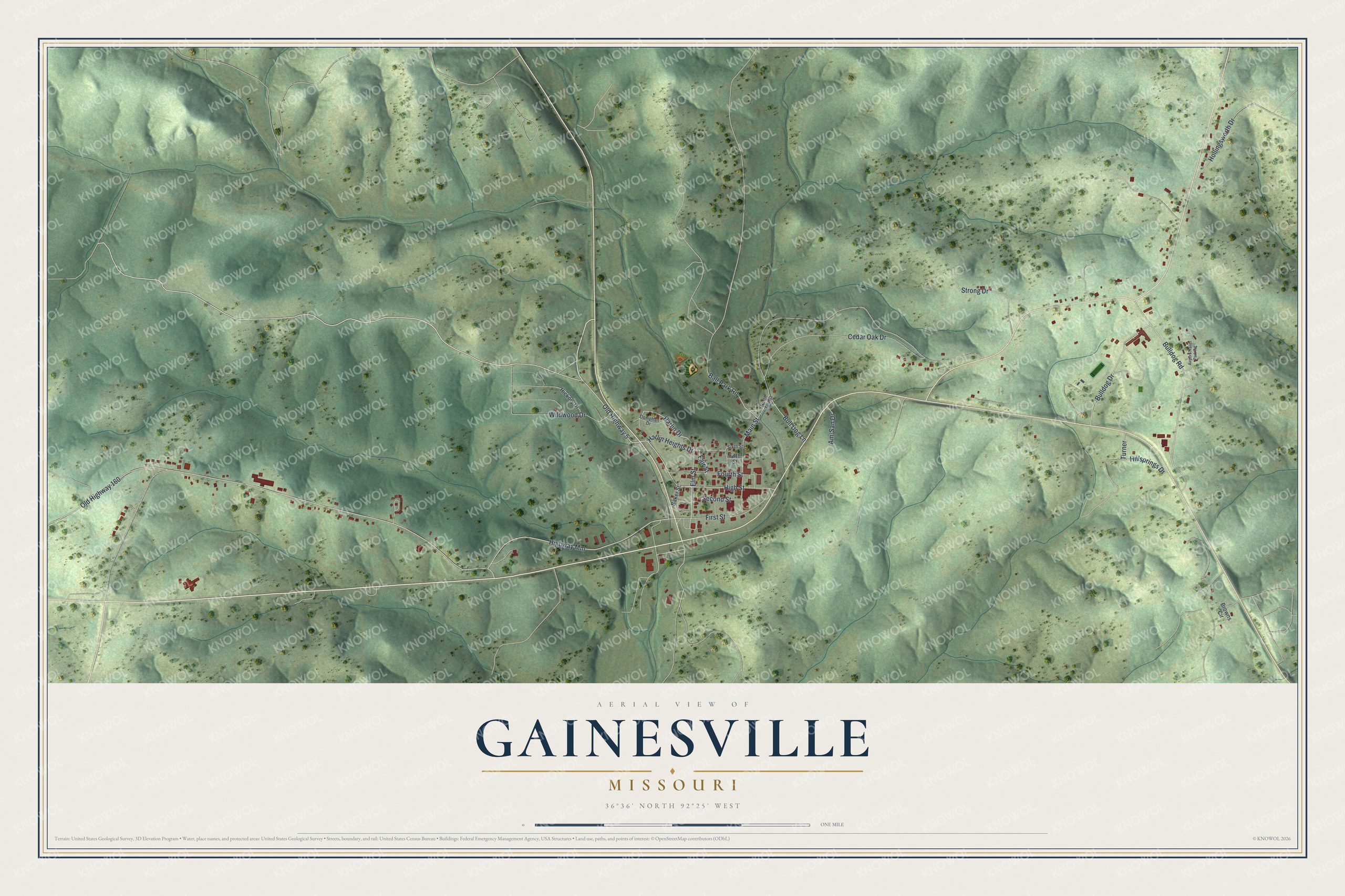 Watermarked full-map preview of Gainesville, Missouri