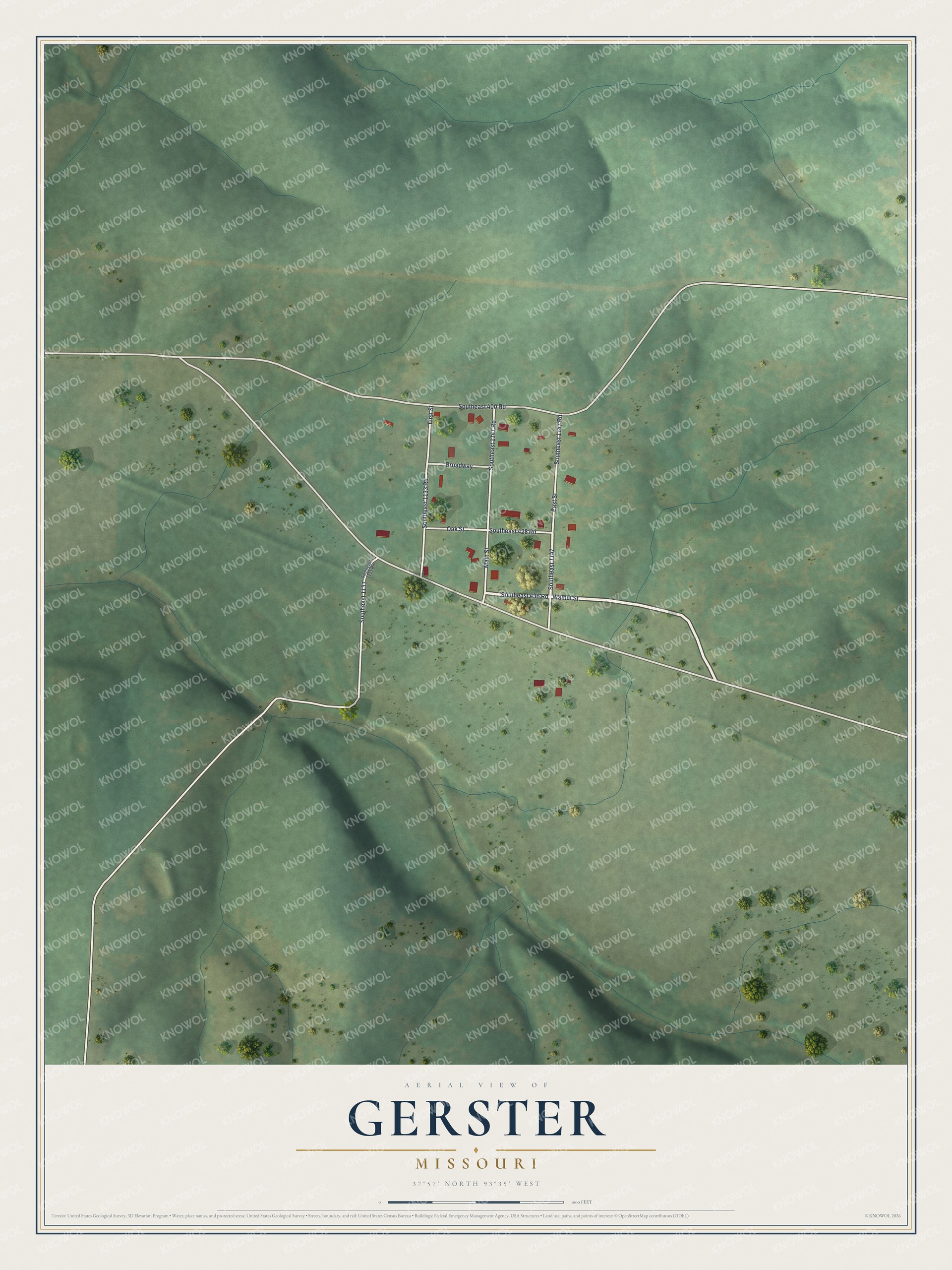 Watermarked full-map preview of Gerster, Missouri